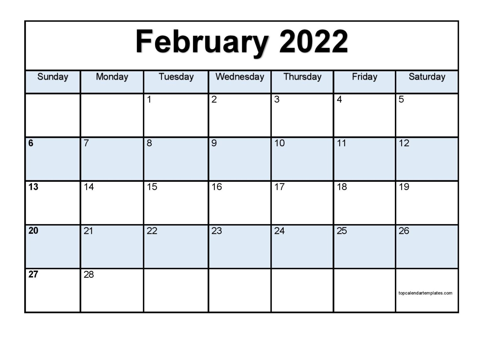 Take Blank Calendar For February 2022