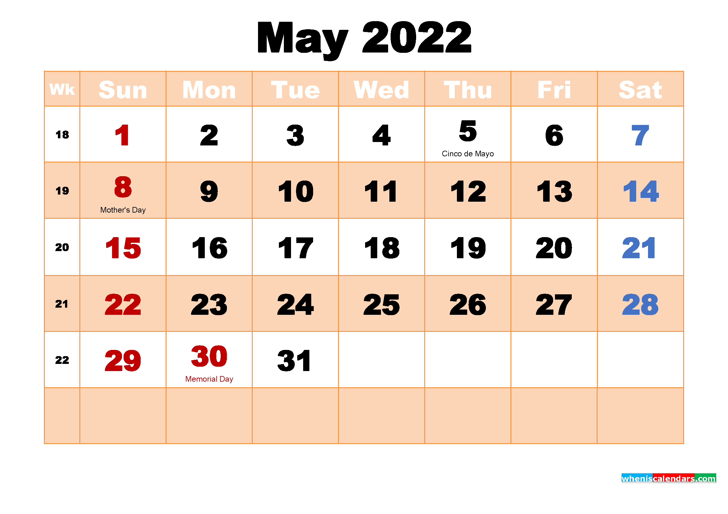 Take Blank Calendar May 2022