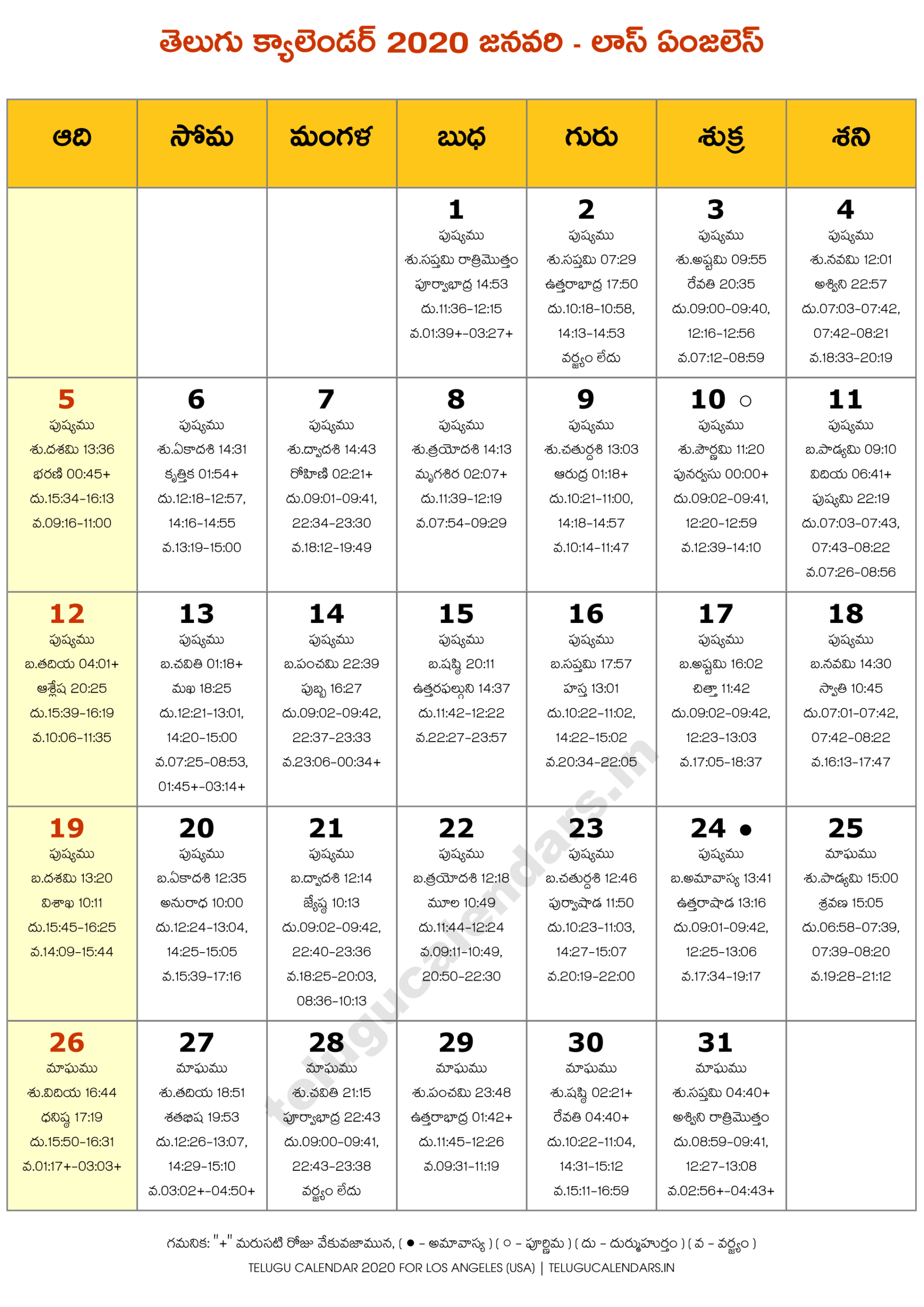 Take Calendar 2022 January In Telugu