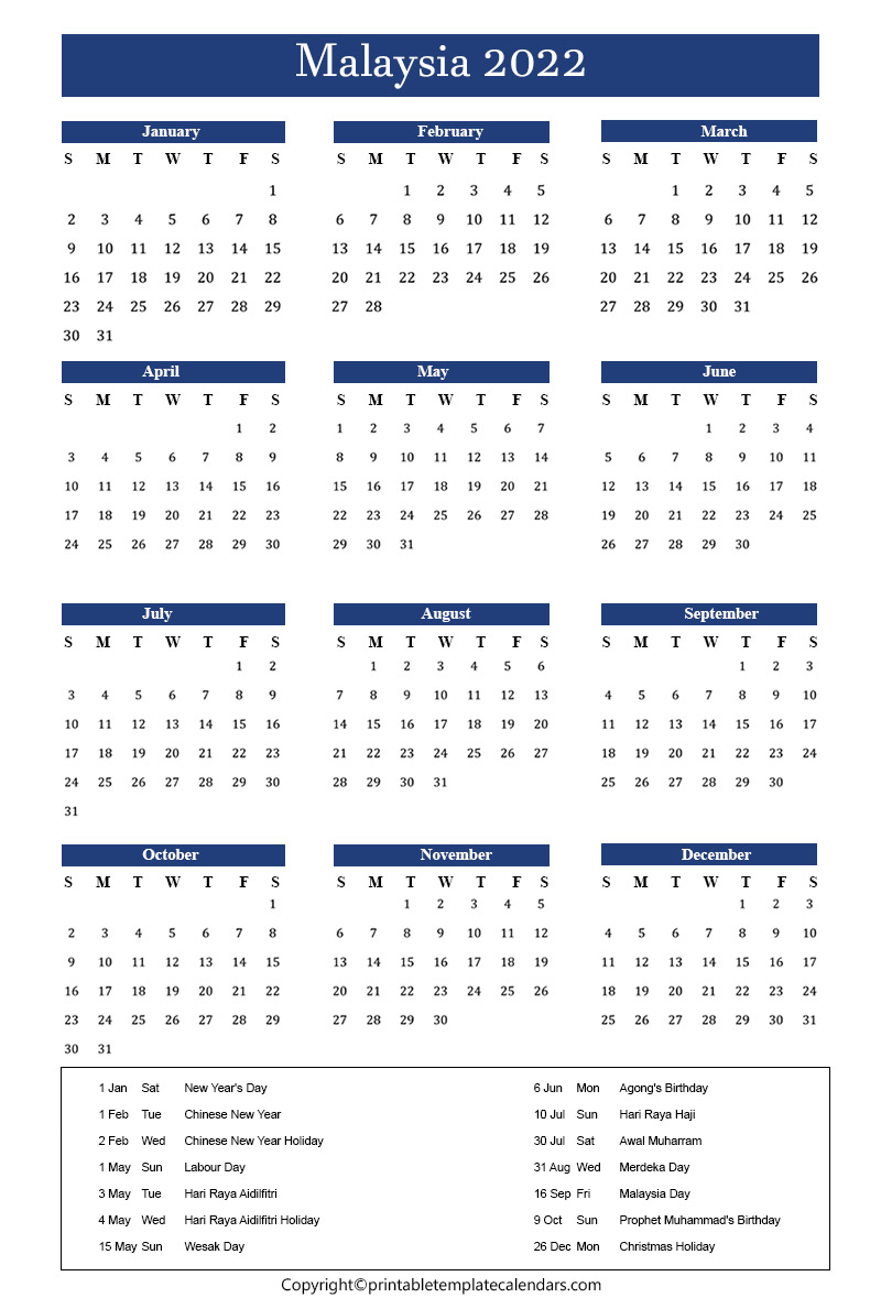 Take Calendar 2022 January Malaysia