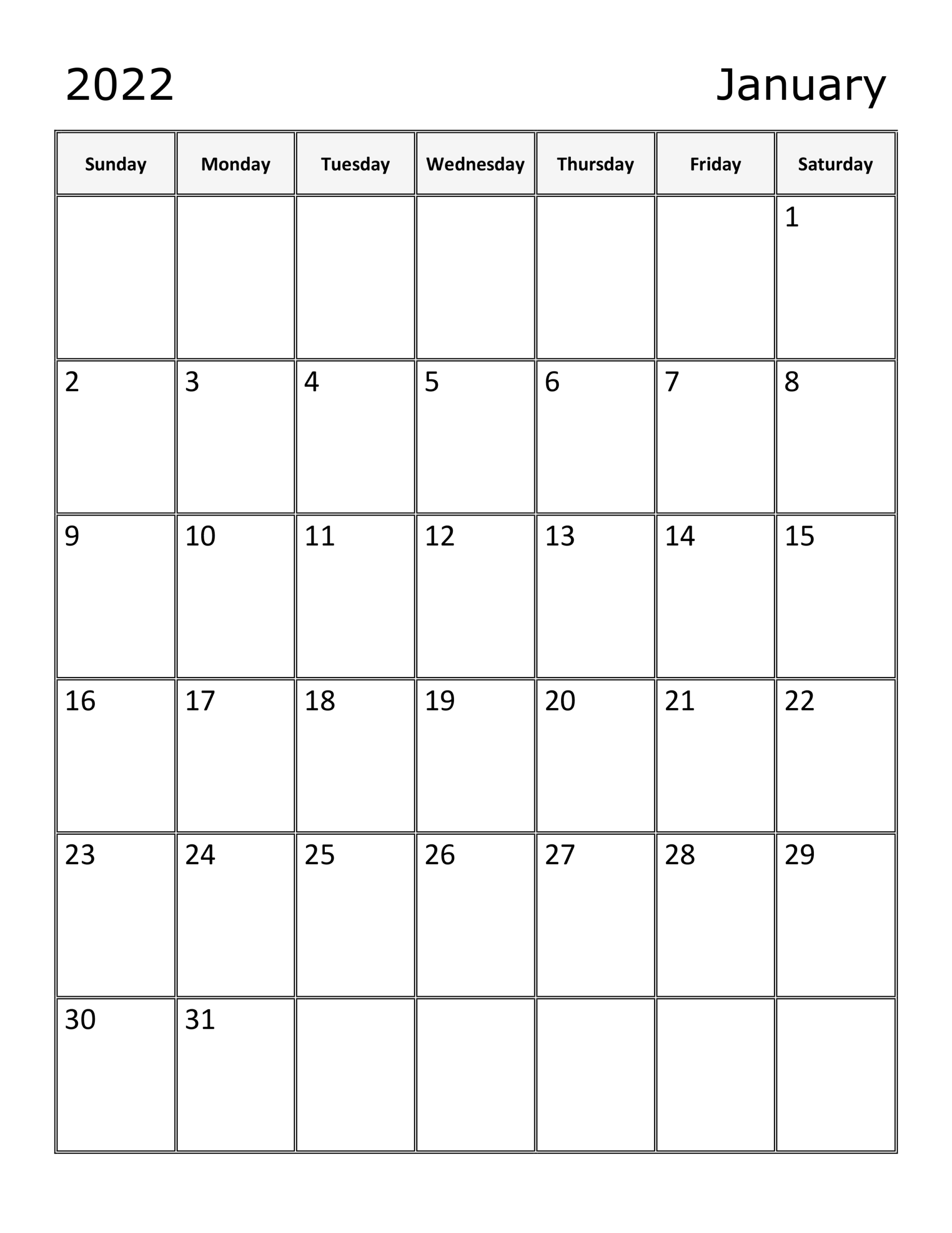 Take Calendar 2022 January Printable