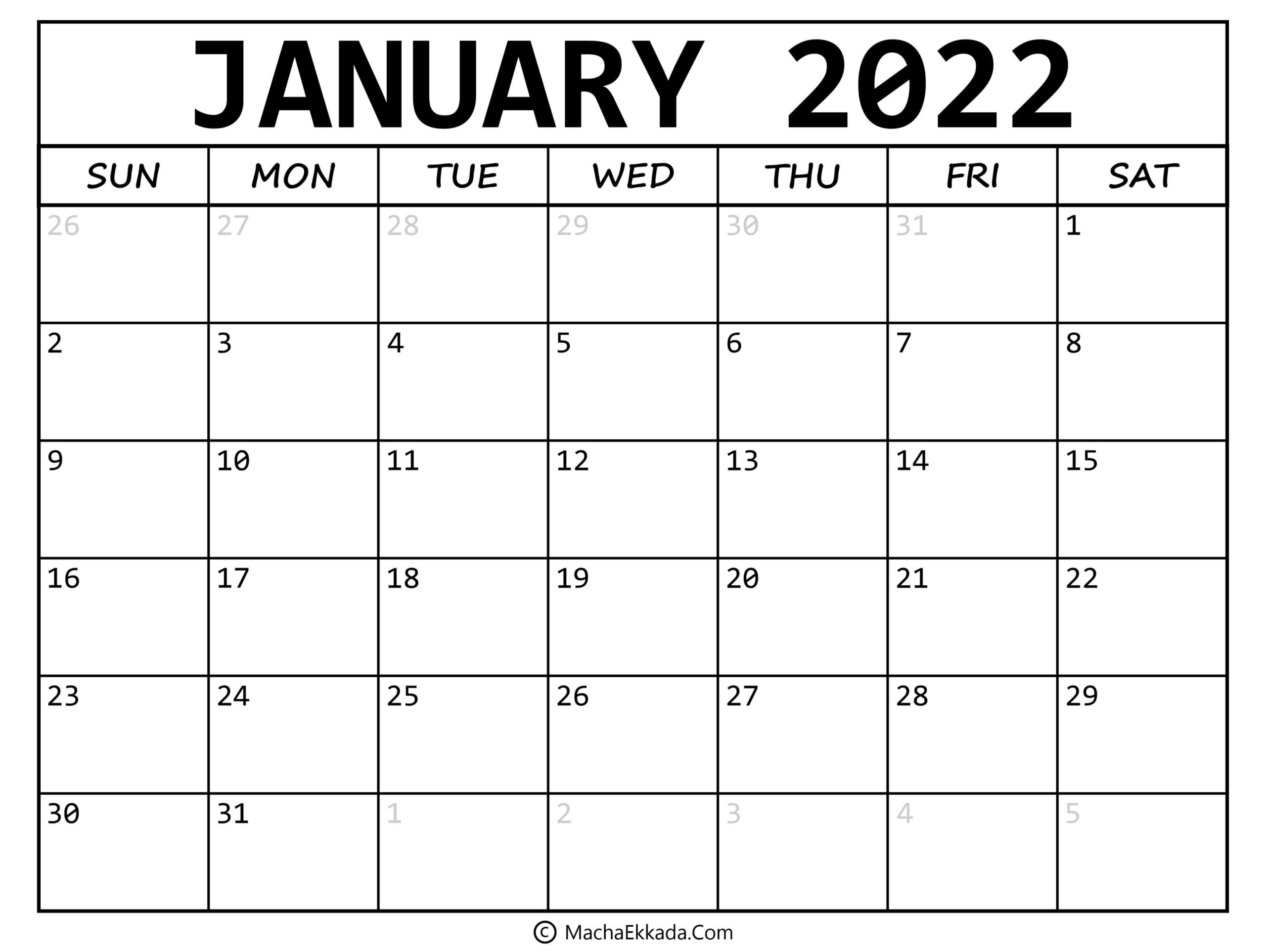 Take Calendar 2022 January