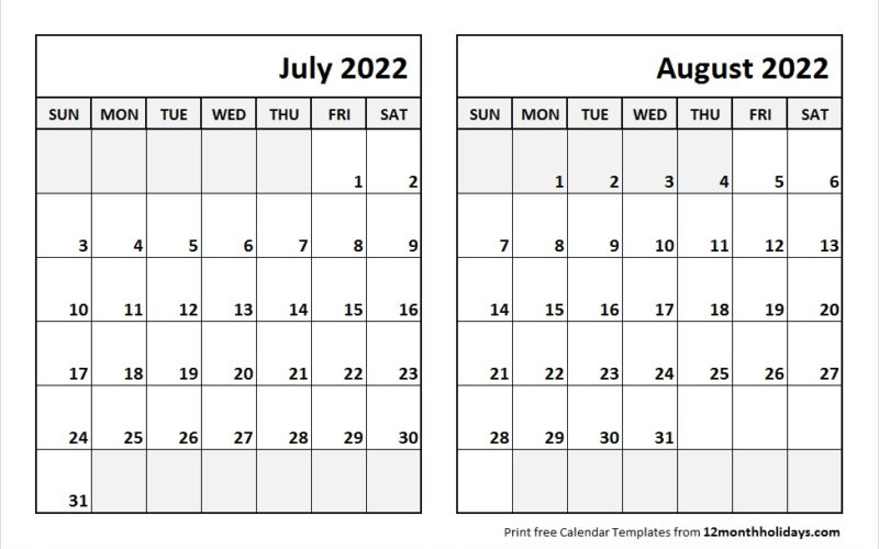 Take Calendar 2022 July And August