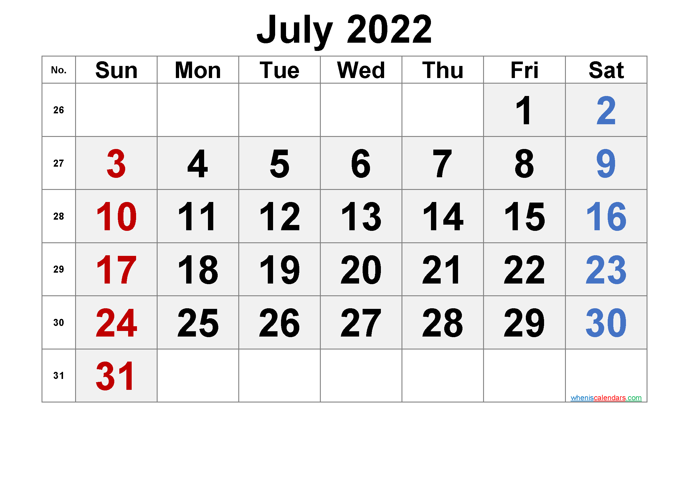 Take Calendar 2022 July Month