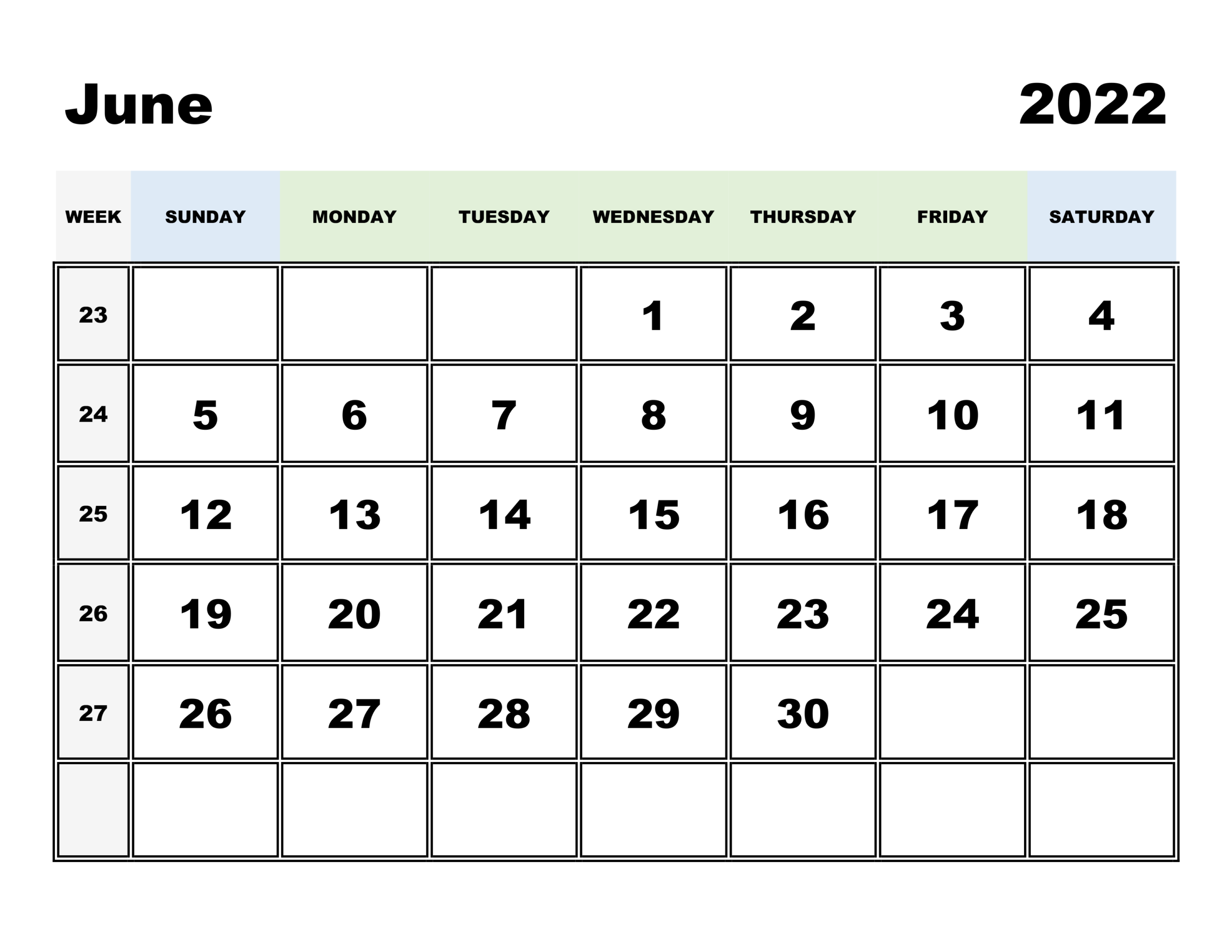 Take Calendar 2022 June Month