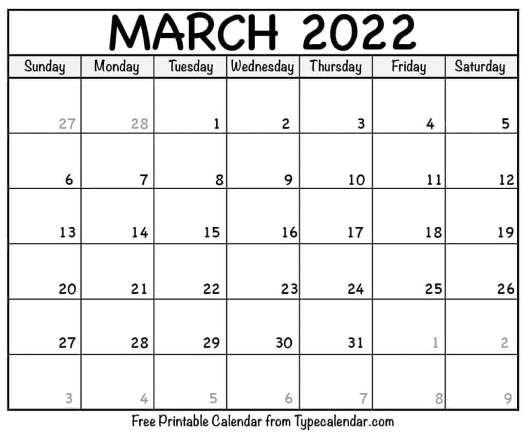 Take Calendar 2022 March Month