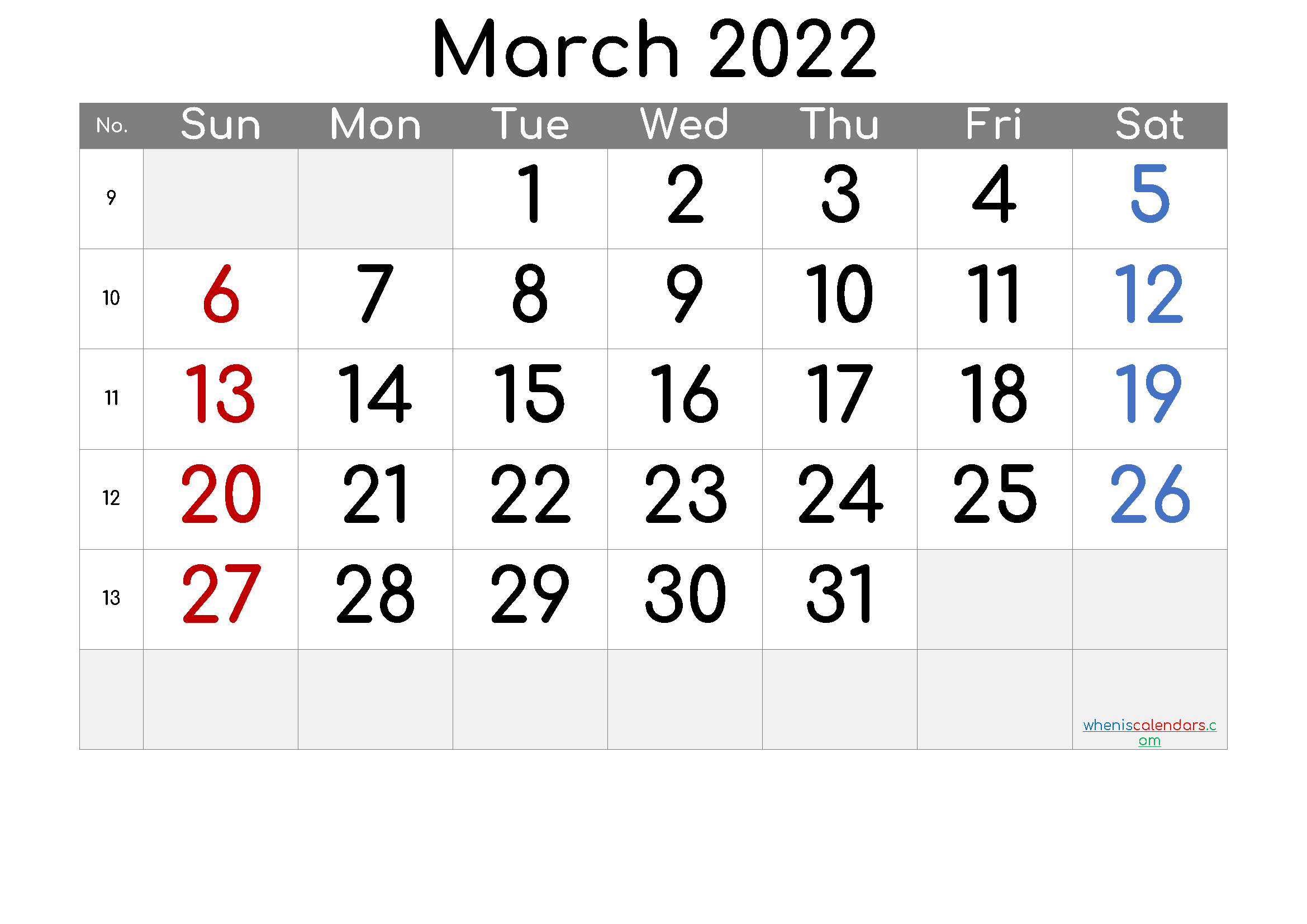 Take Calendar 2022 March Month