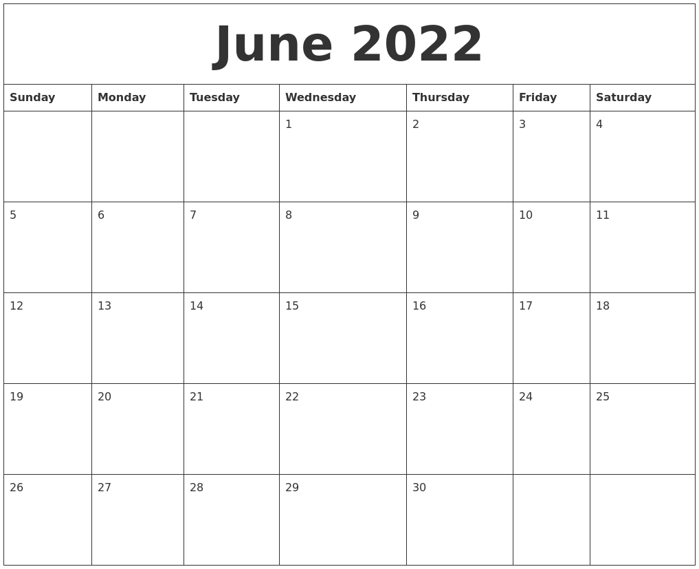 Take Calendar Dates For June 2022