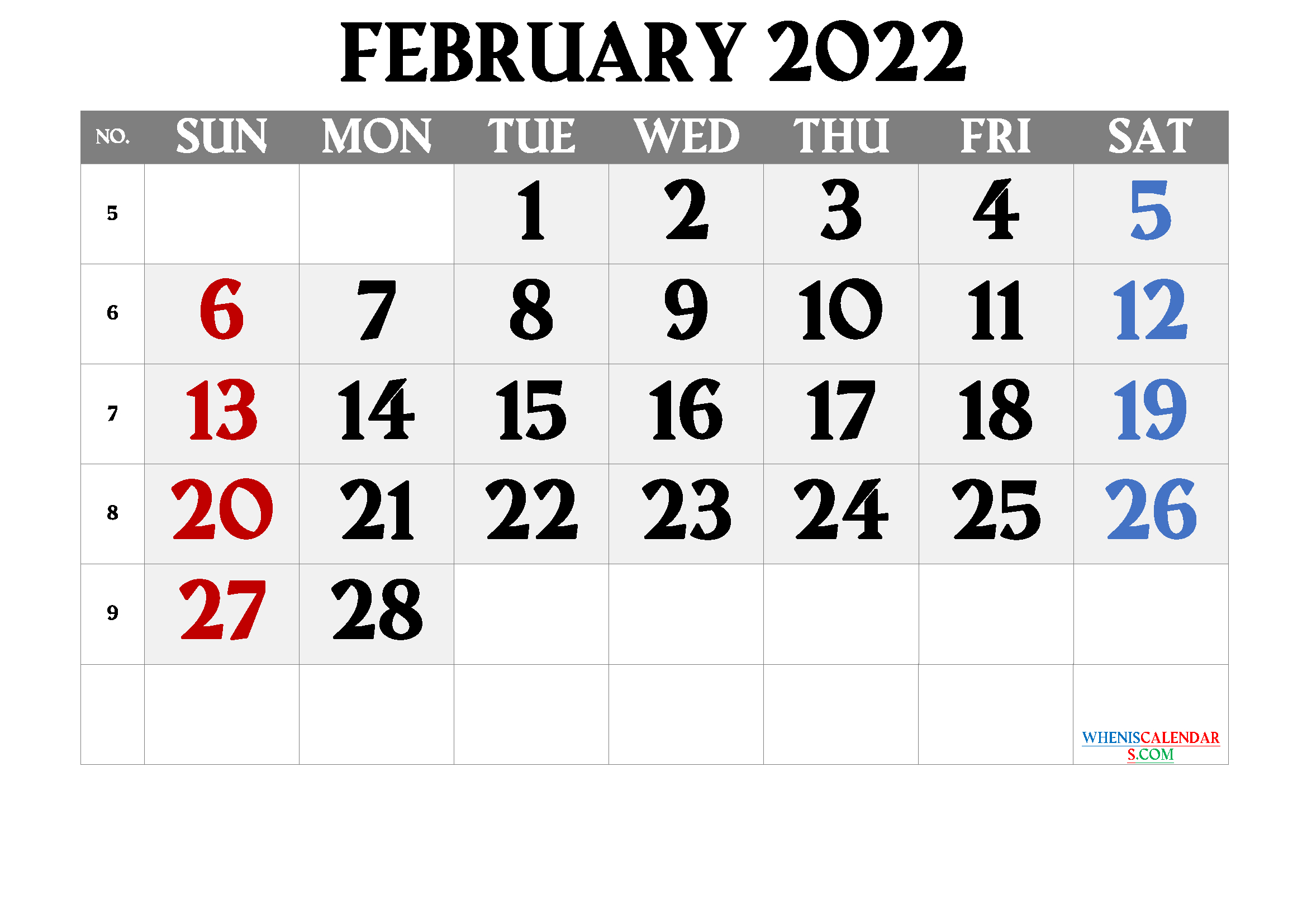 Take Calendar February 2022 Printable