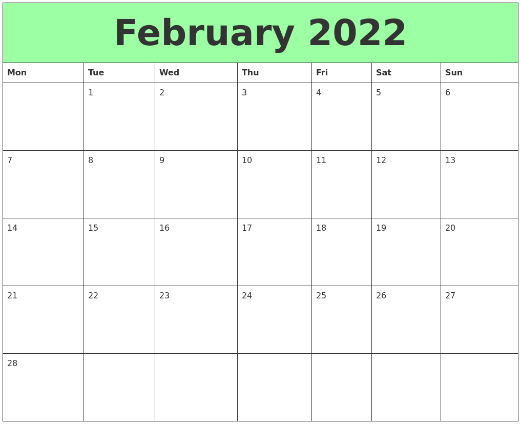 Take Calendar For 2022 February