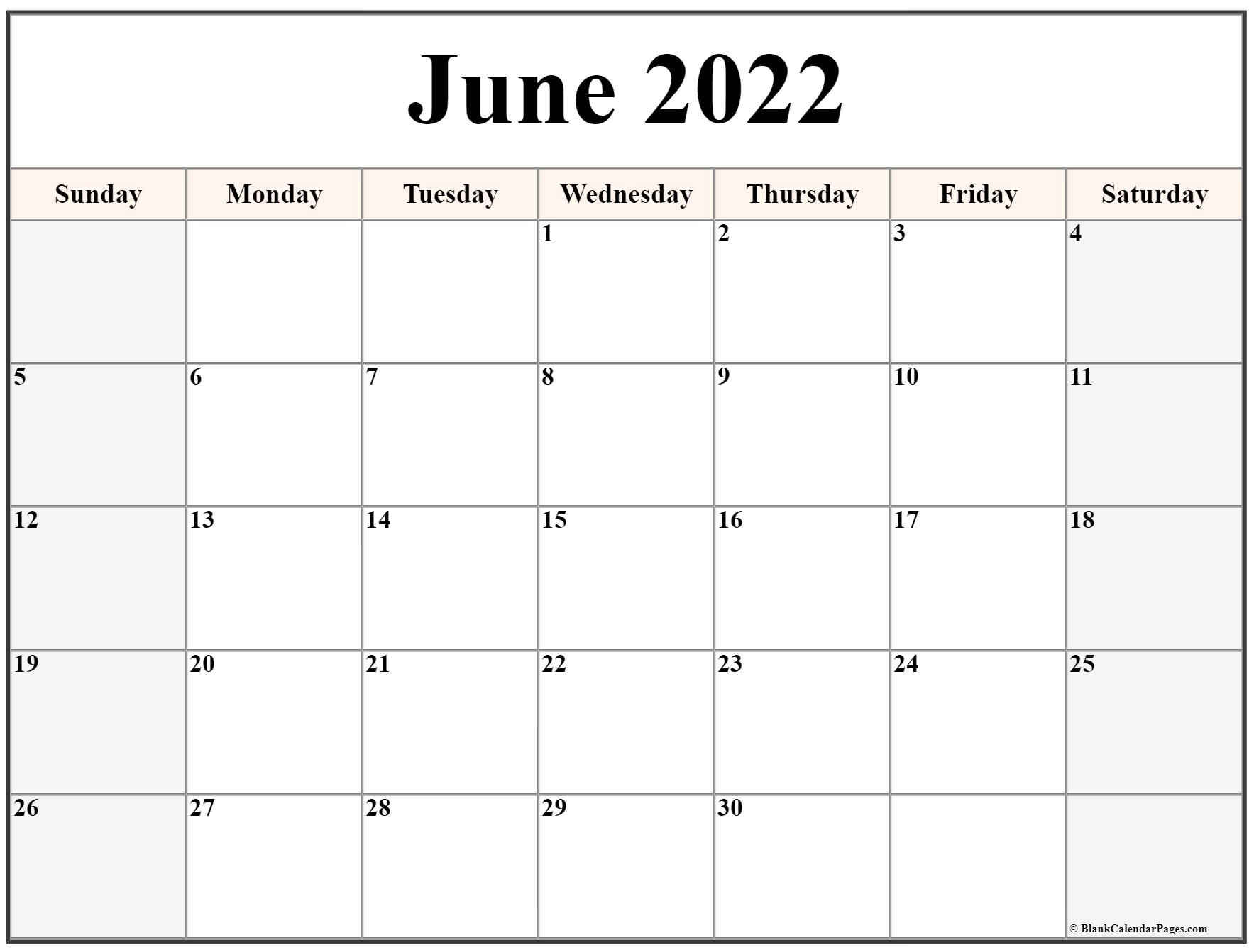 Take Calendar For 2022 June