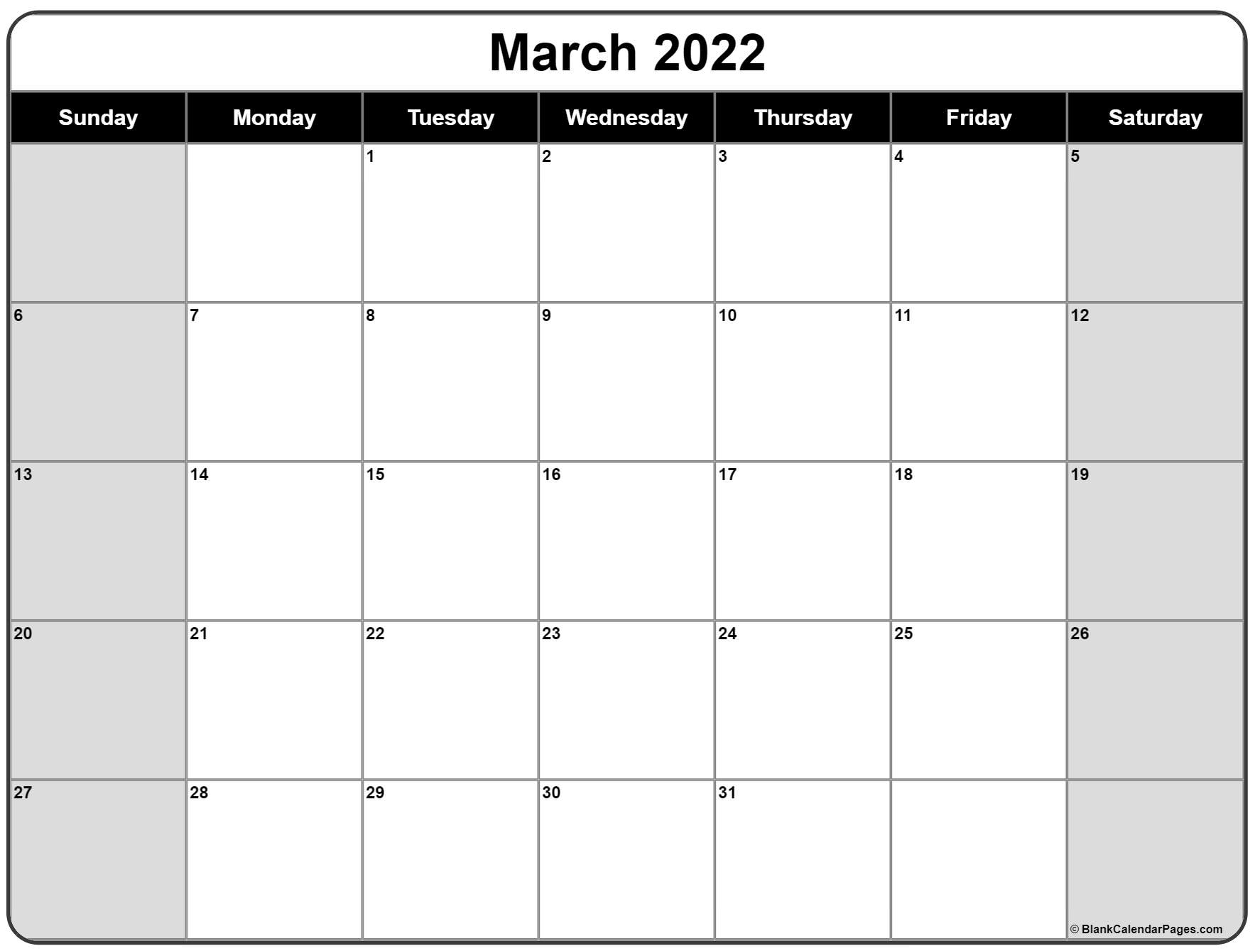 Take Calendar For 2022 March