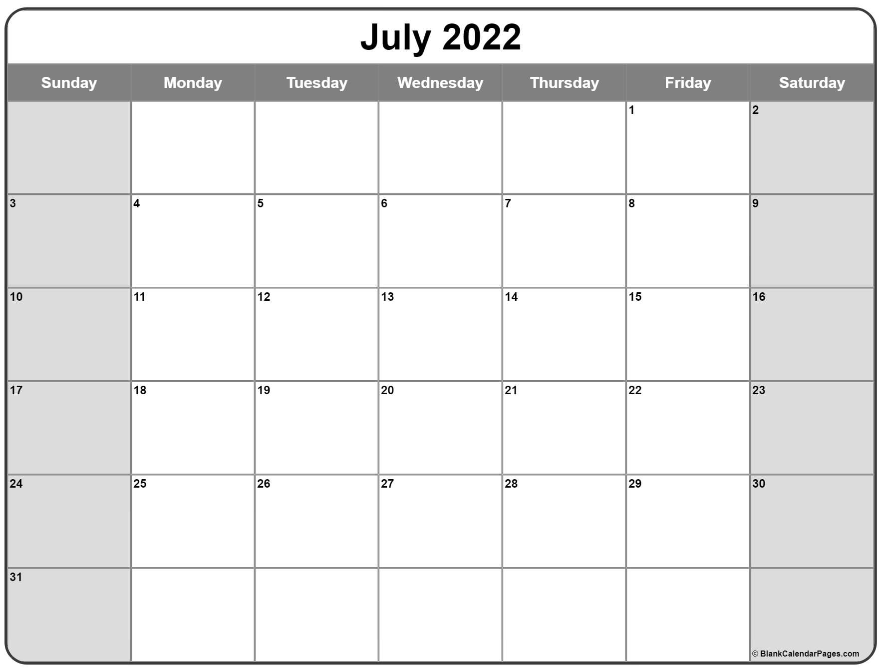 Take Calendar For July 2022
