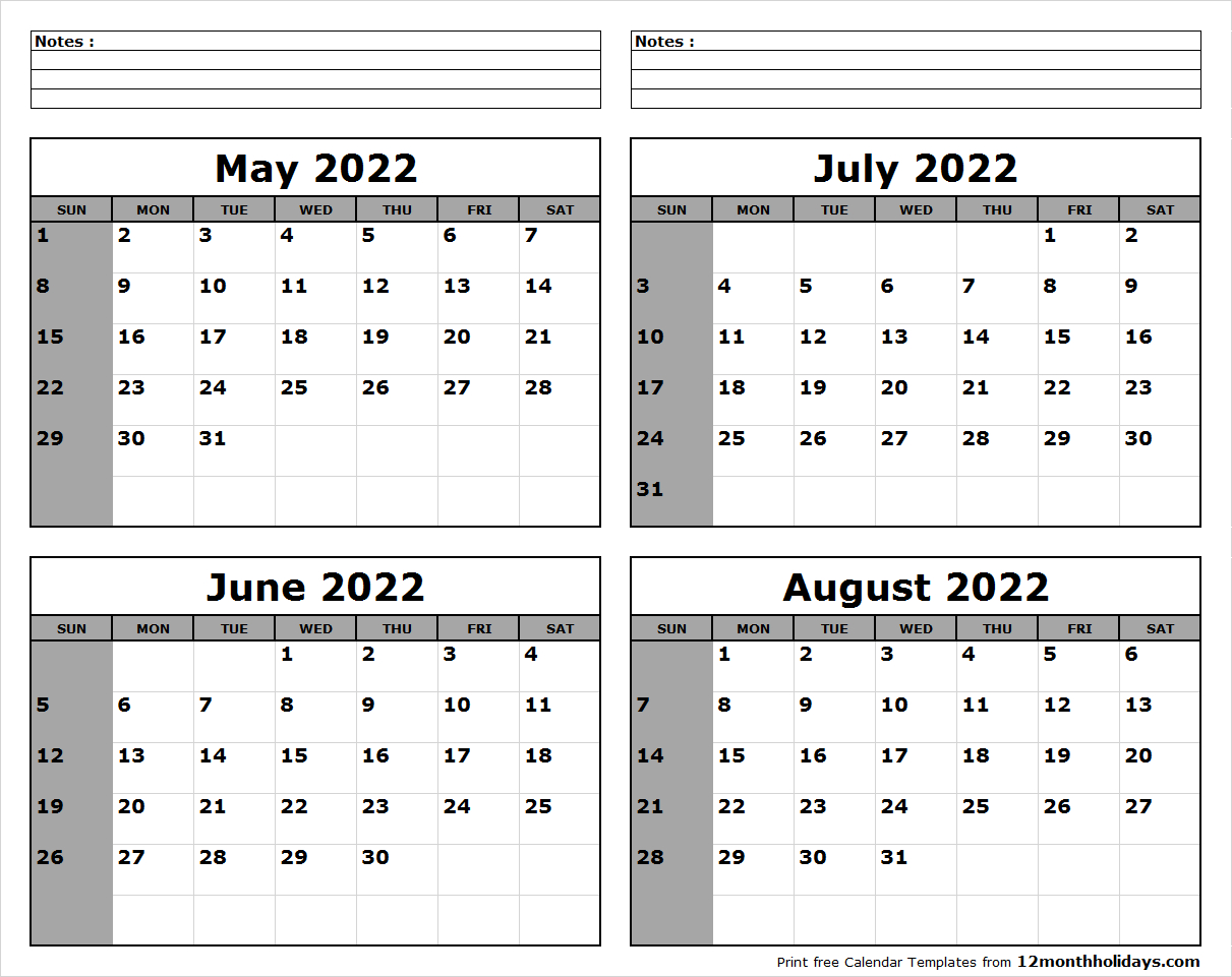 Take Calendar For June July And August 2022