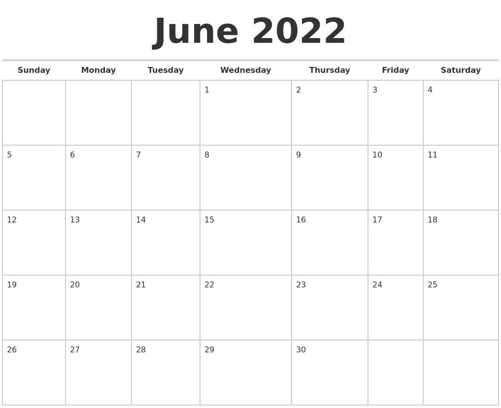 Take Calendar For Month Of June 2022