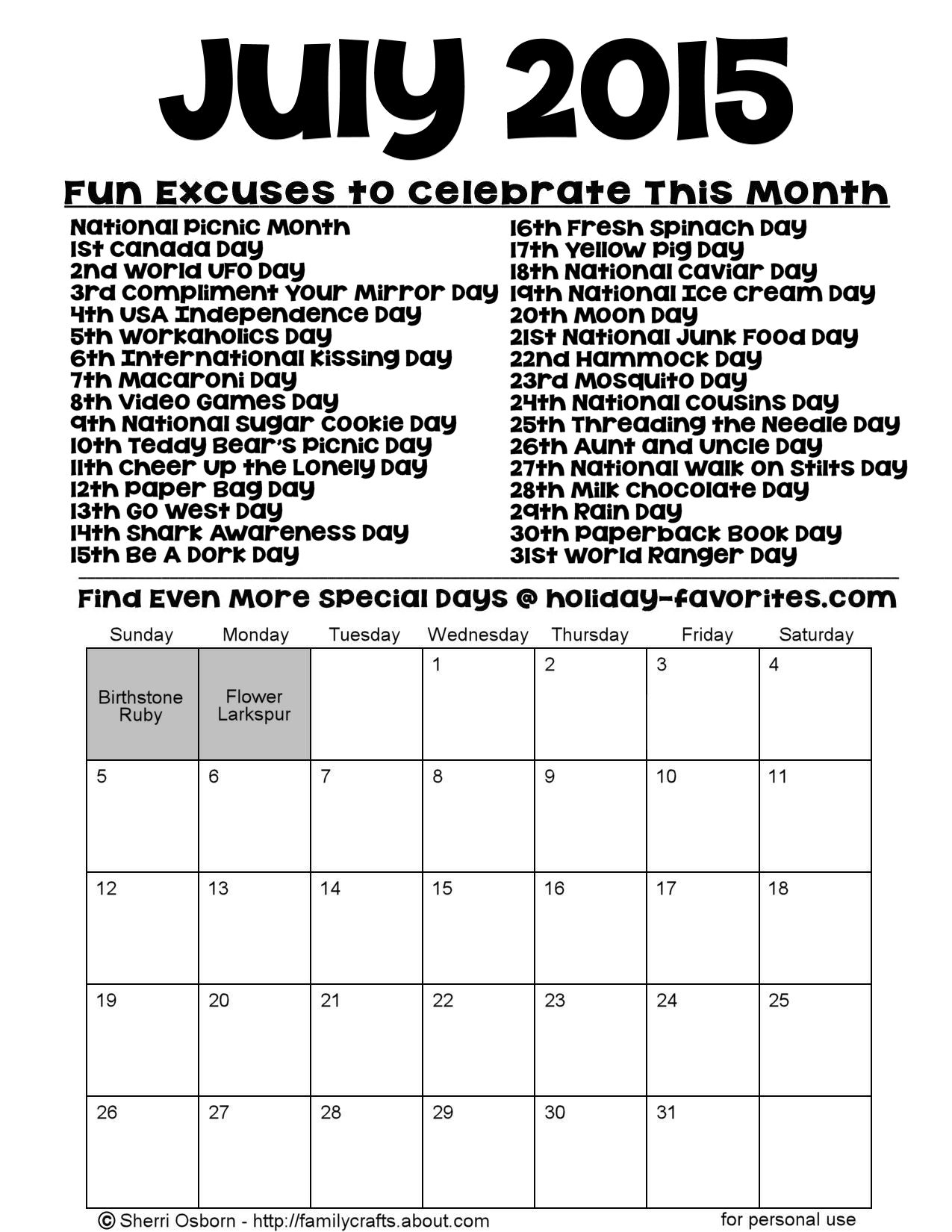 Take Calendar For Special Days