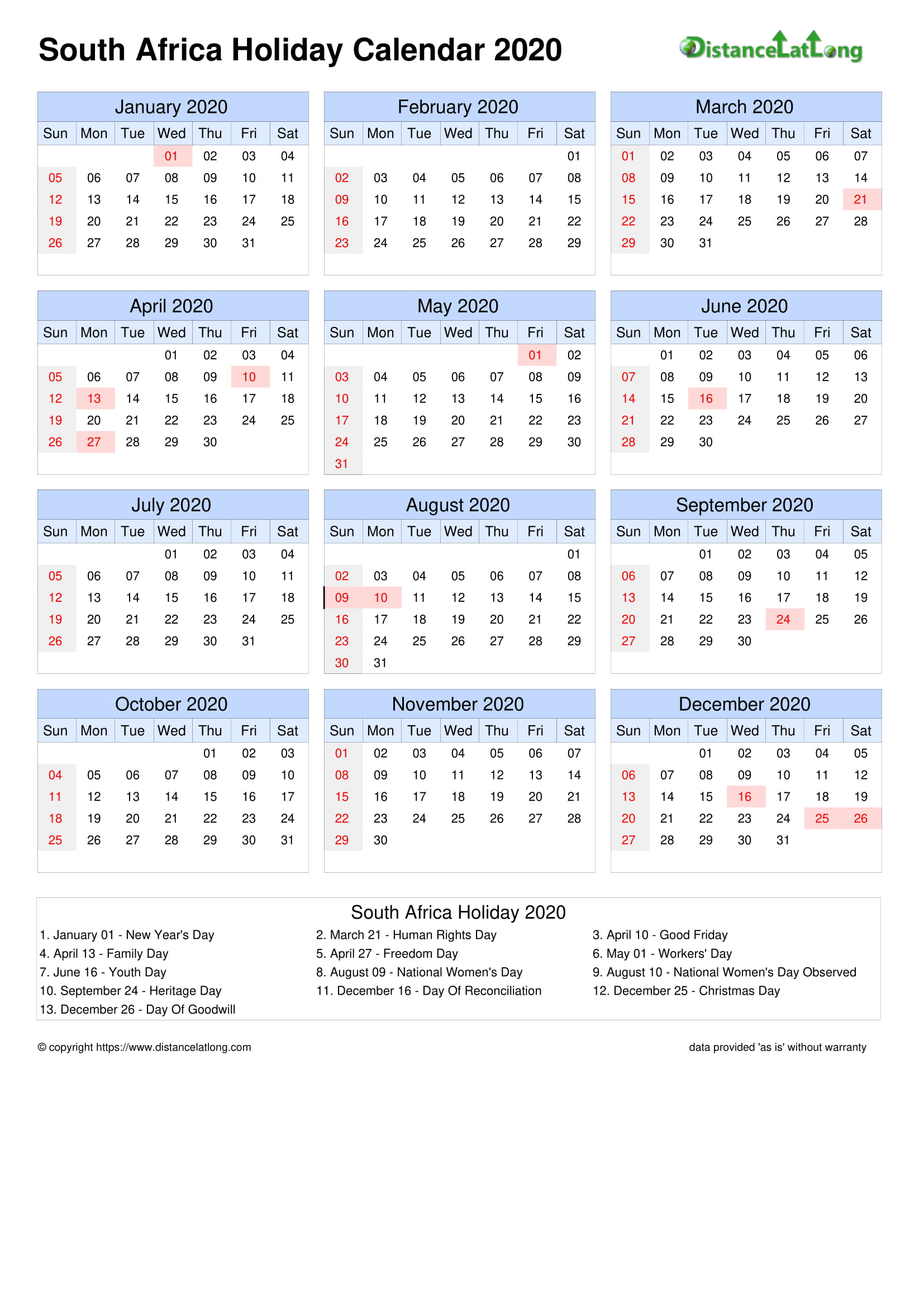 Take Calendar January 2022 South Africa