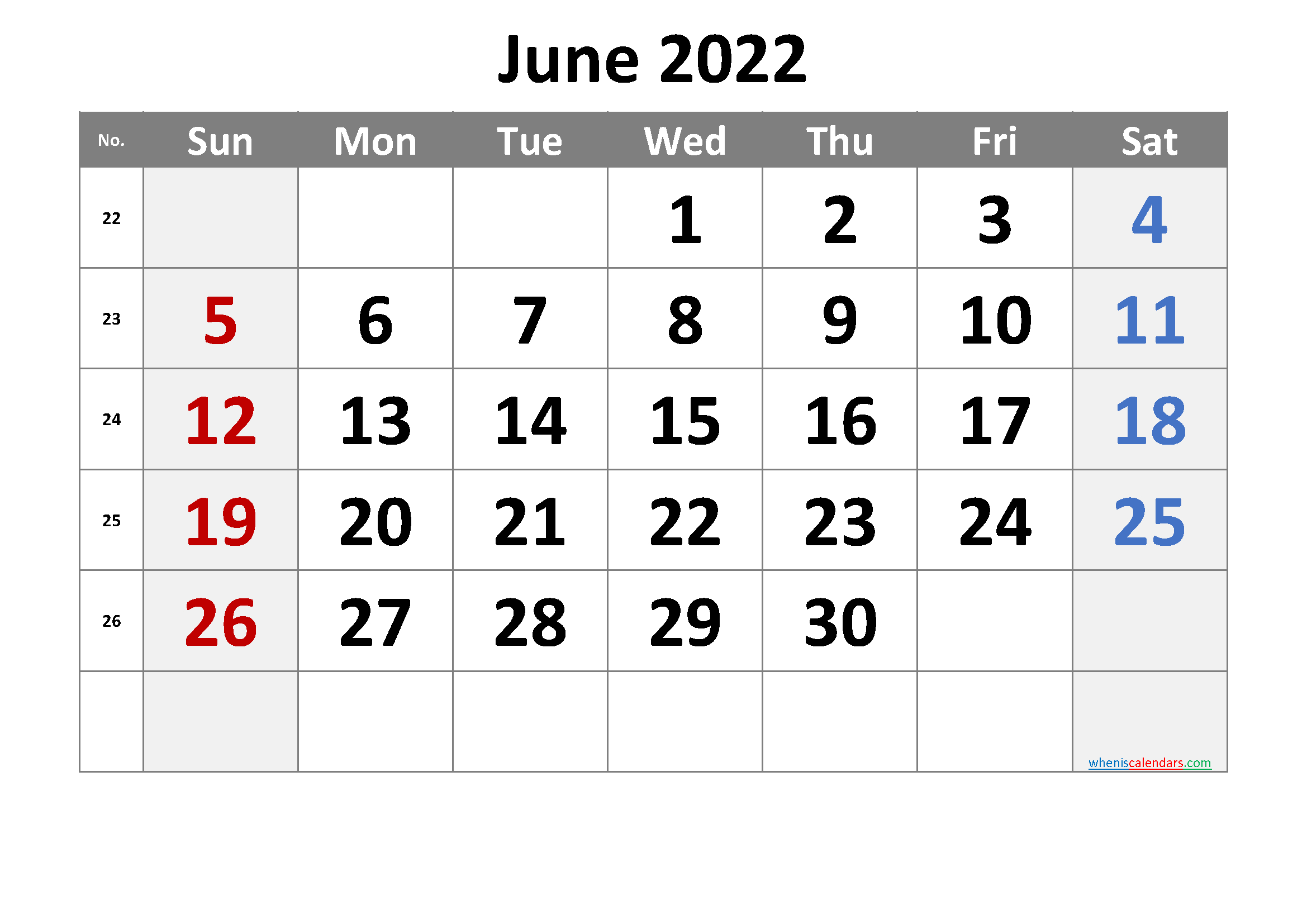 Take Calendar June 2022 Printable