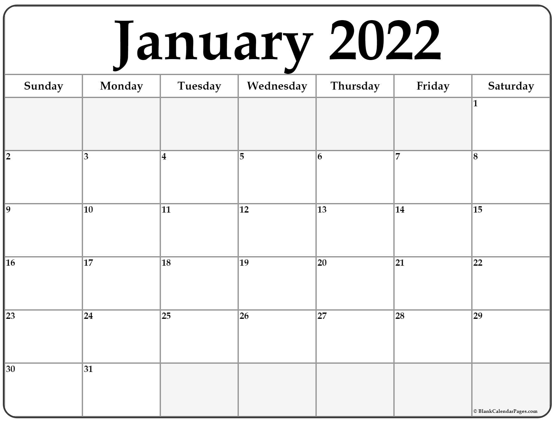 Take Calendar Month Of January 2022
