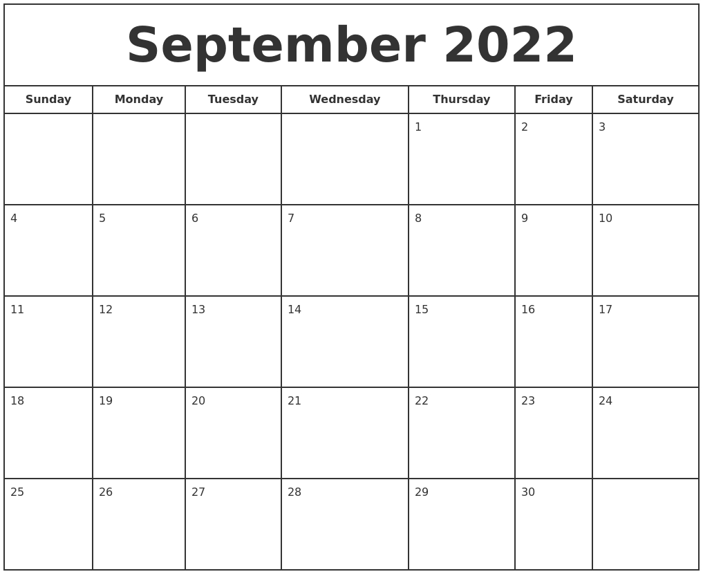 Take Calendar Of Sept 2022