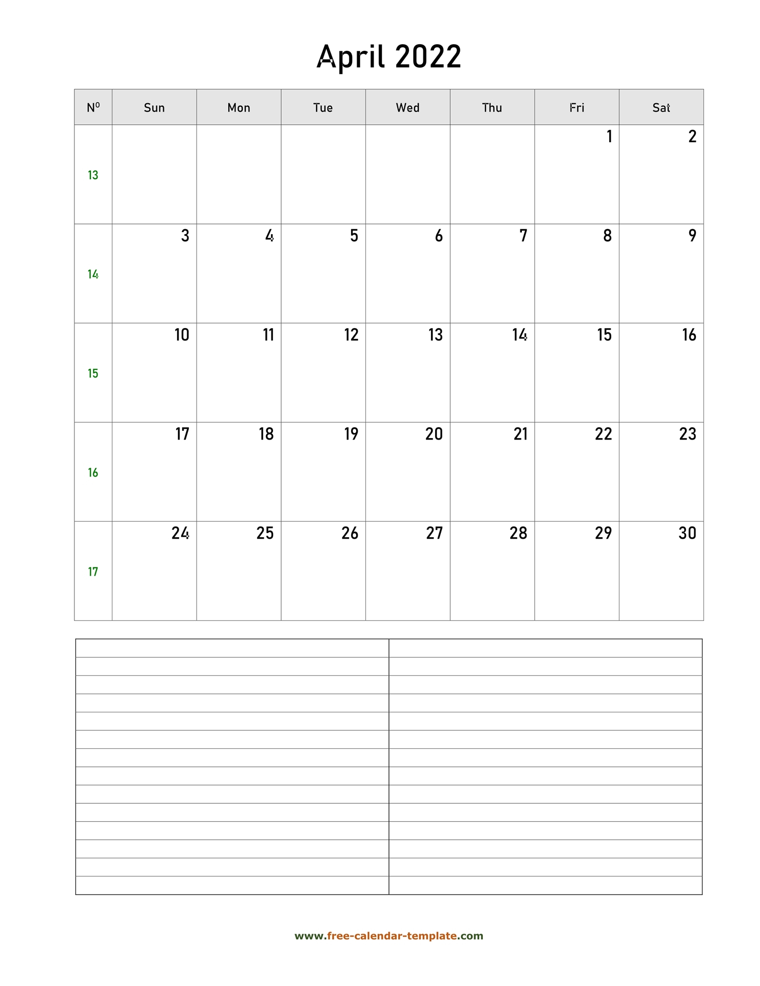 Take Calendar Page For April 2022