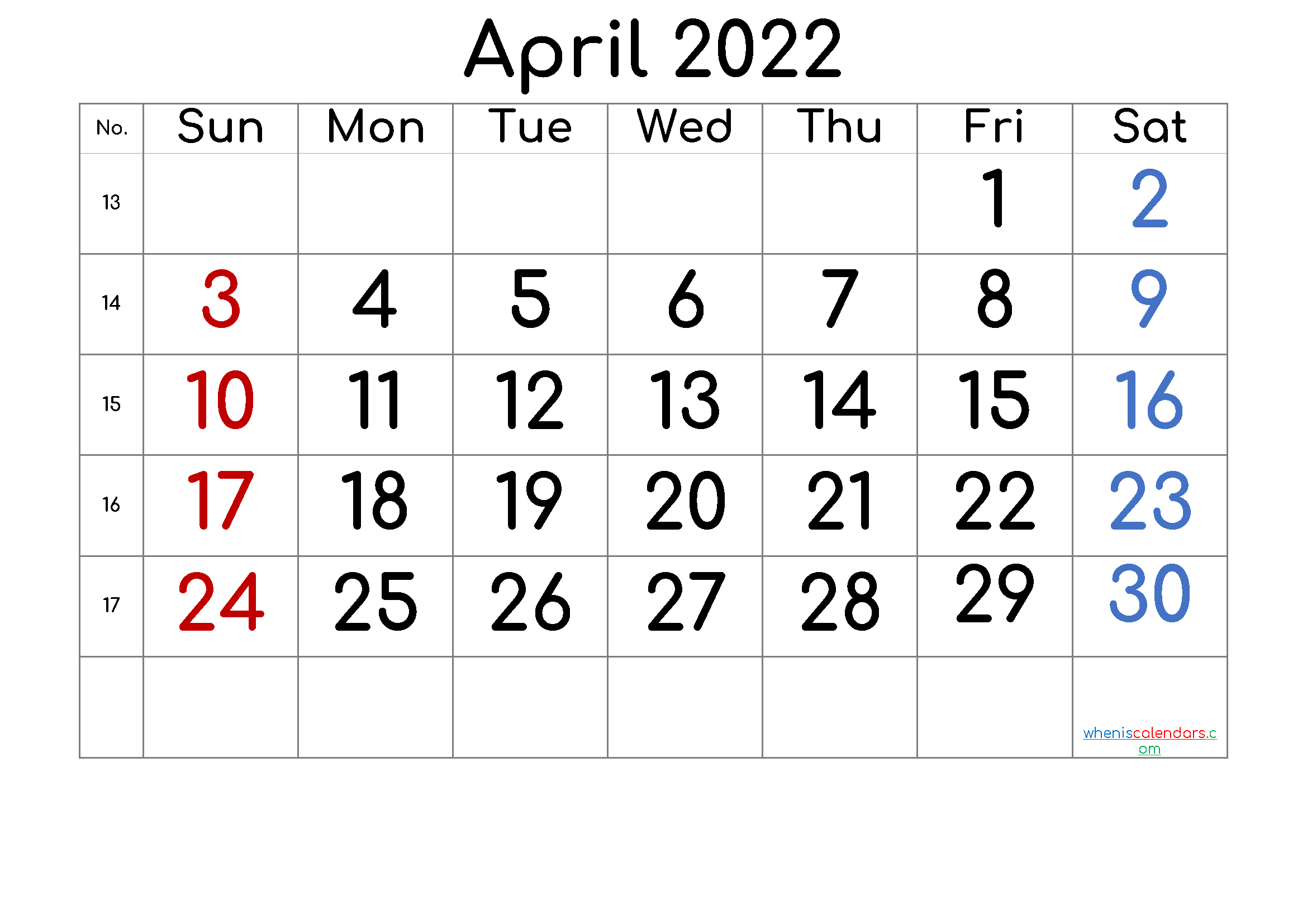 Take Calendar Page For April 2022