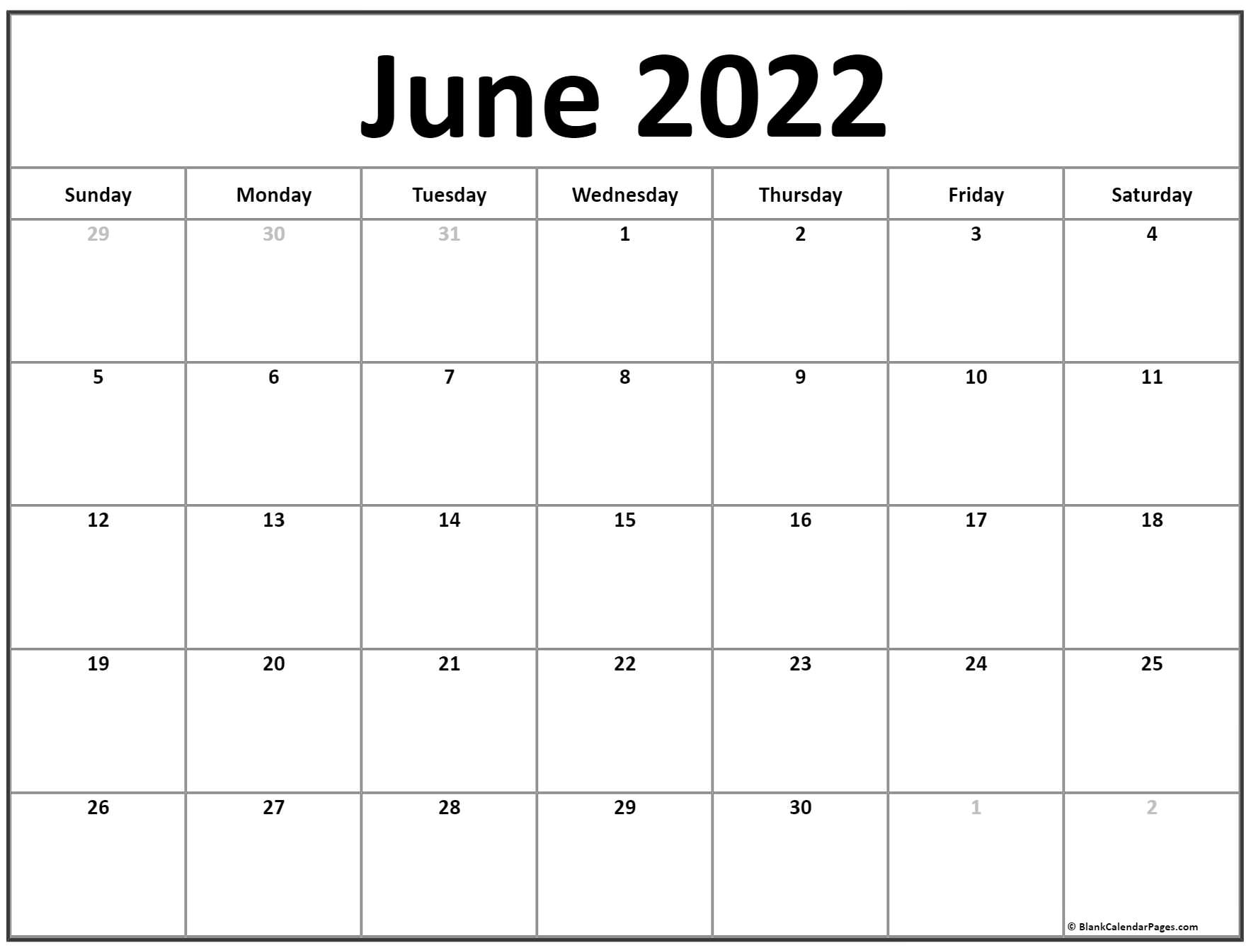 Take Calendar Page For June 2022