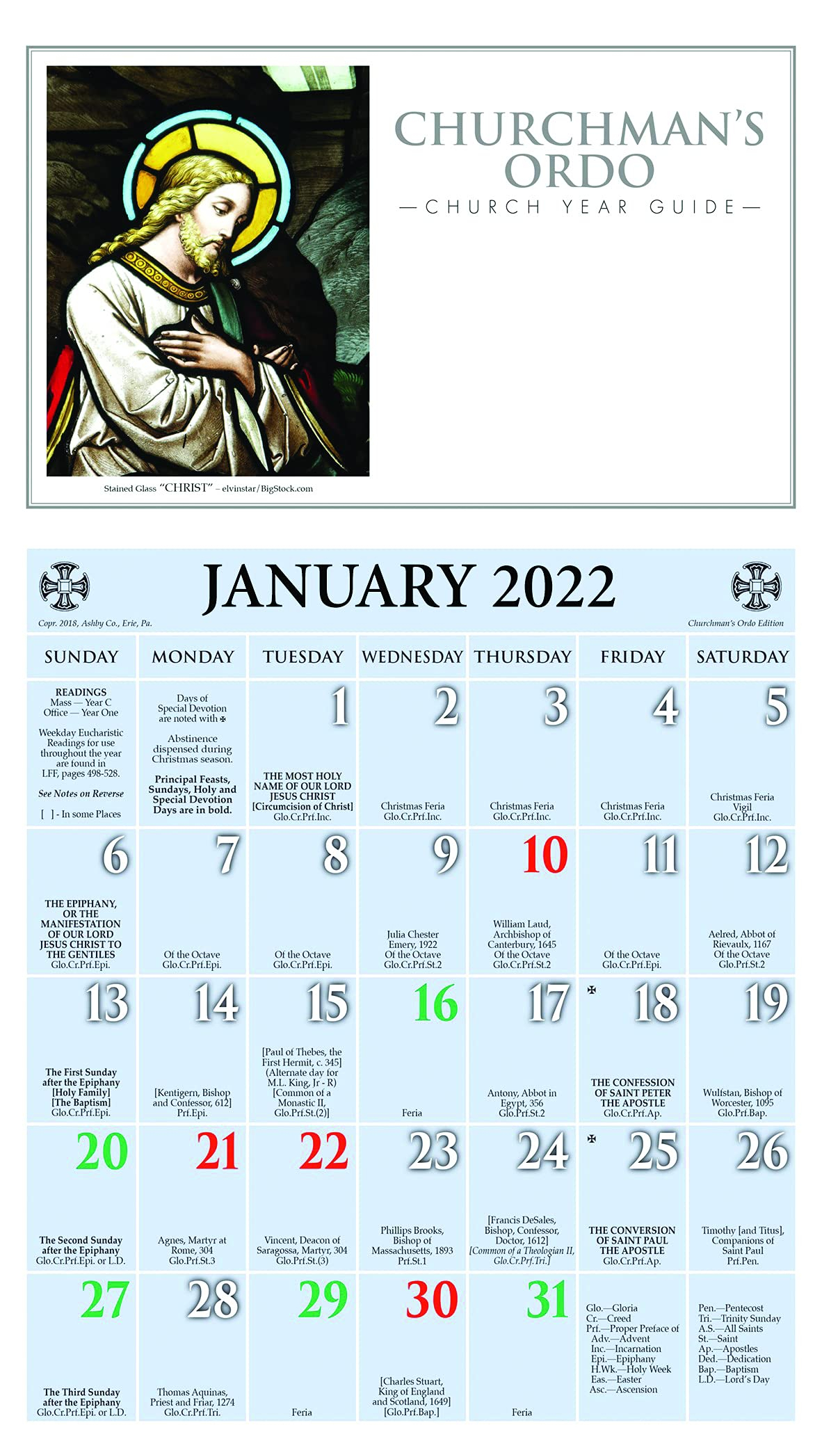 Take Catholic Calendar January 2022