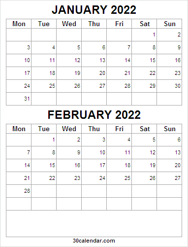 Take English Calendar 2022 January