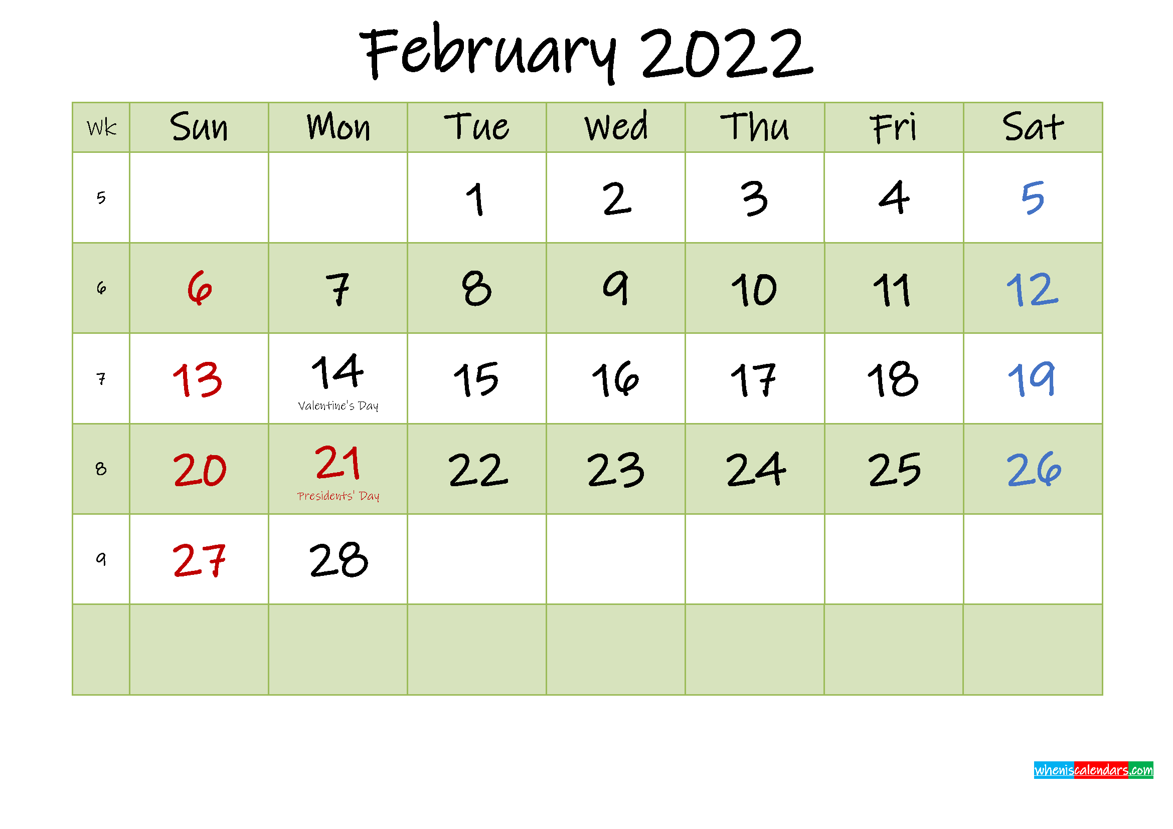 Take February 2022 Calendar Image