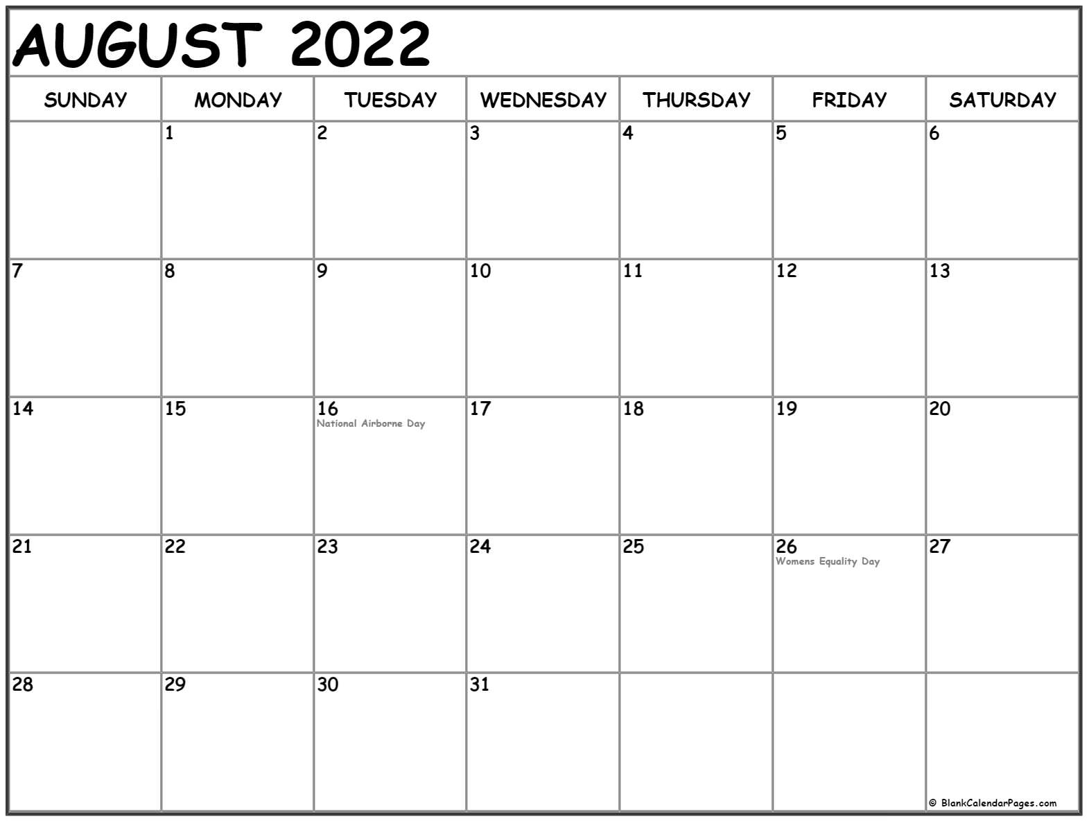 Take Free Calendar August 2022