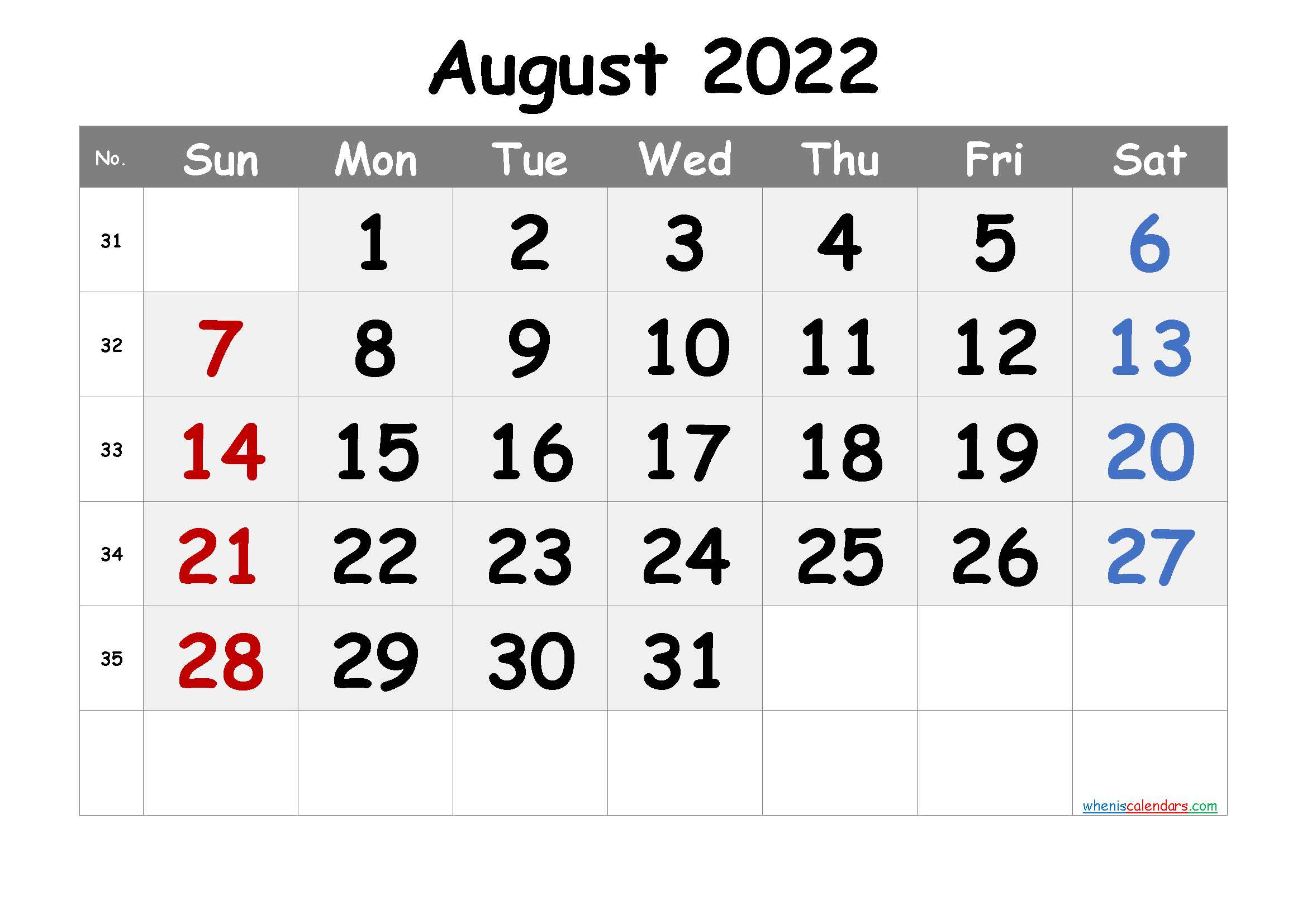 Take Free Calendar August 2022