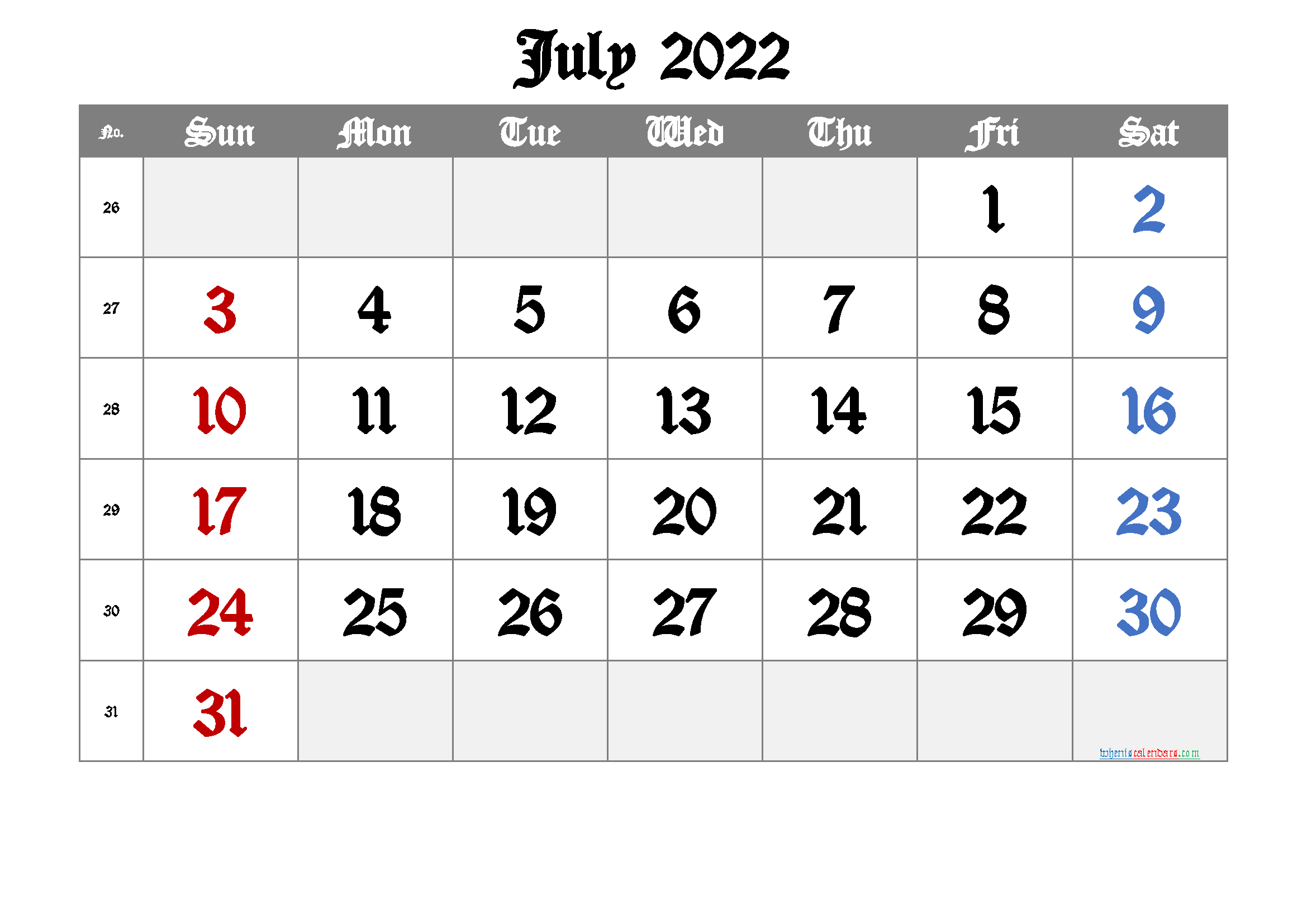 Take Free Calendar July 2022