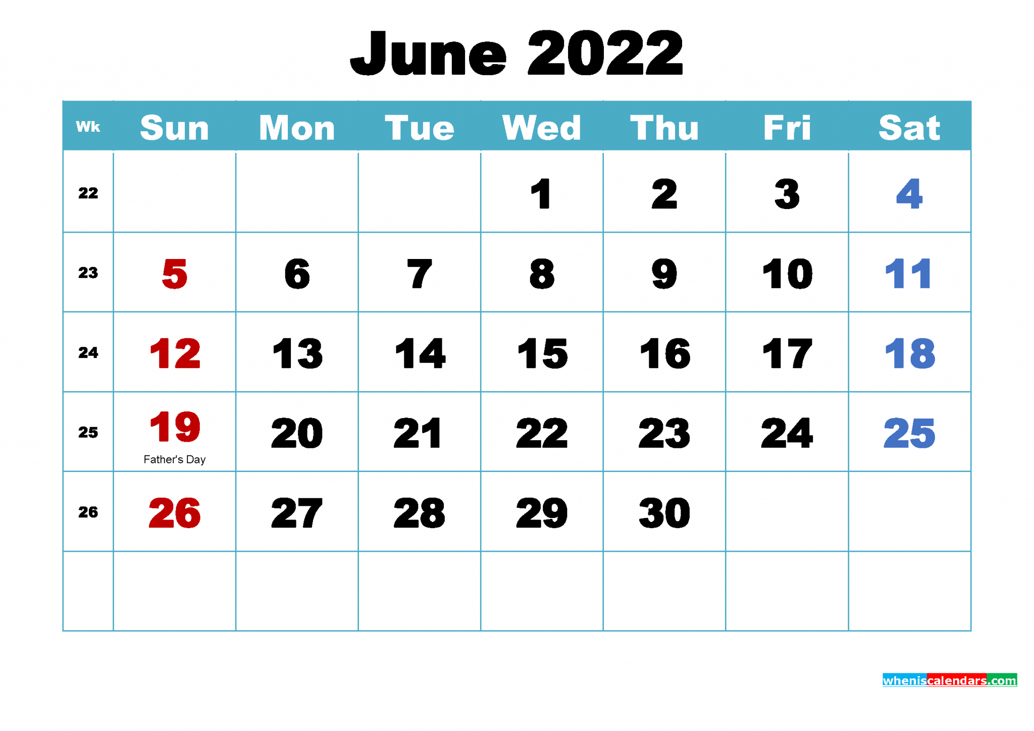Take Free Calendar June 2022