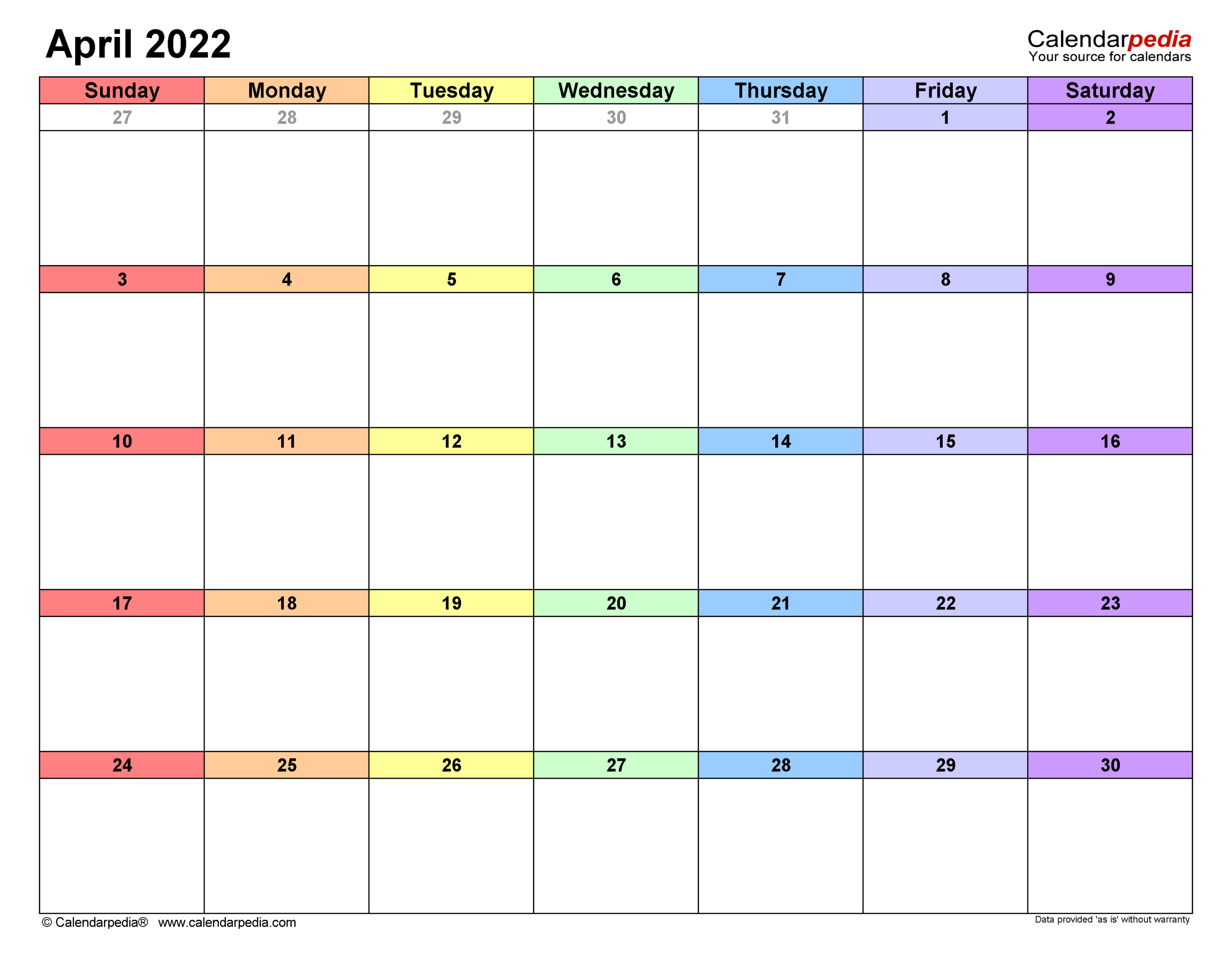 Take Free Printable Calendar For April 2022