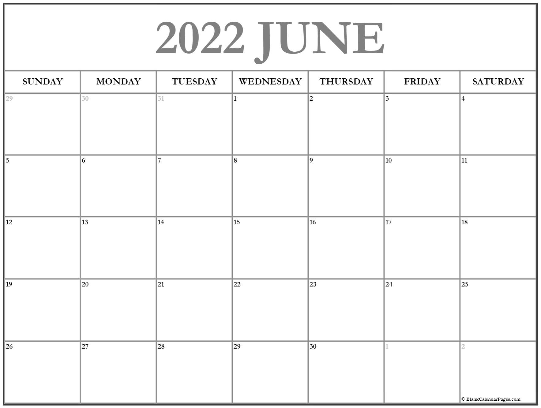 Take Free Printable Calendar For June 2022