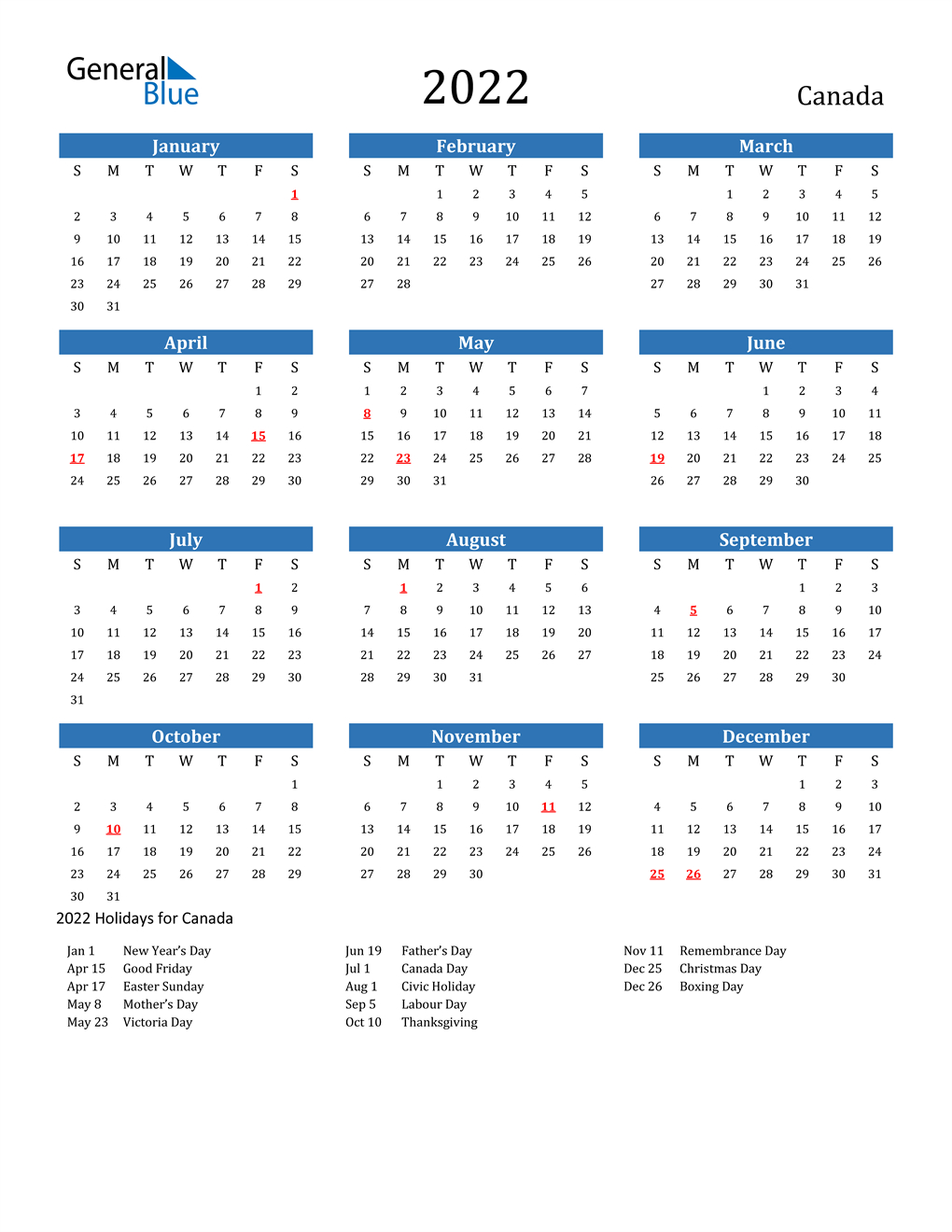 Take General Blue Calendar January 2022