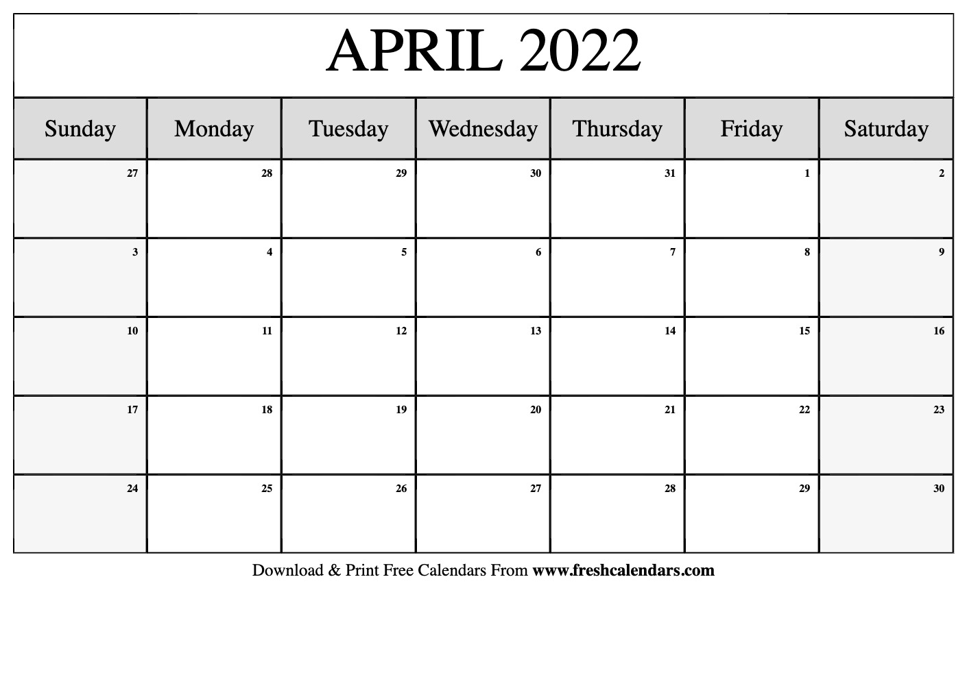 Take How Many Days In April 2022