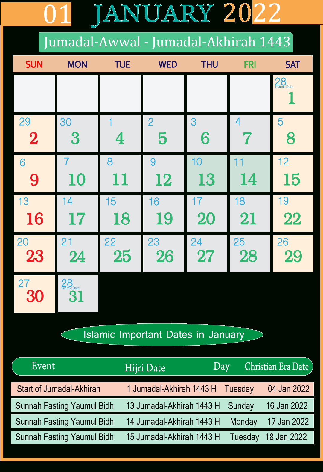 Take Islamic Calendar 2022 May