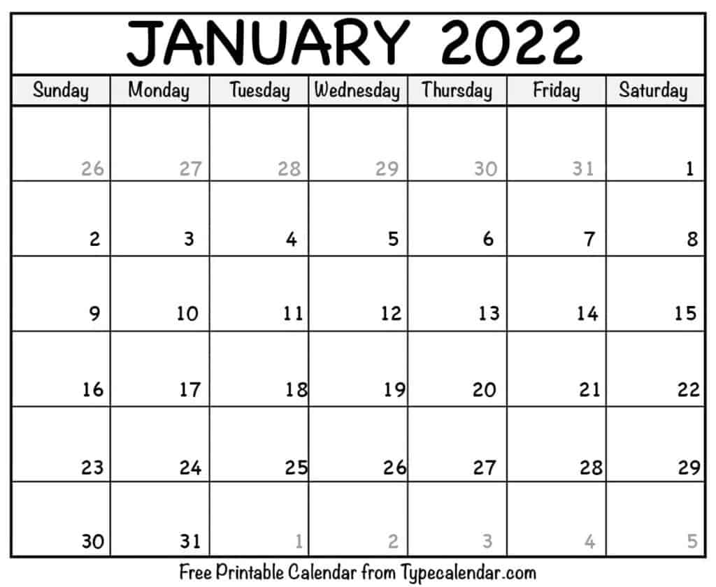 Take January 2022 Calendar Dates