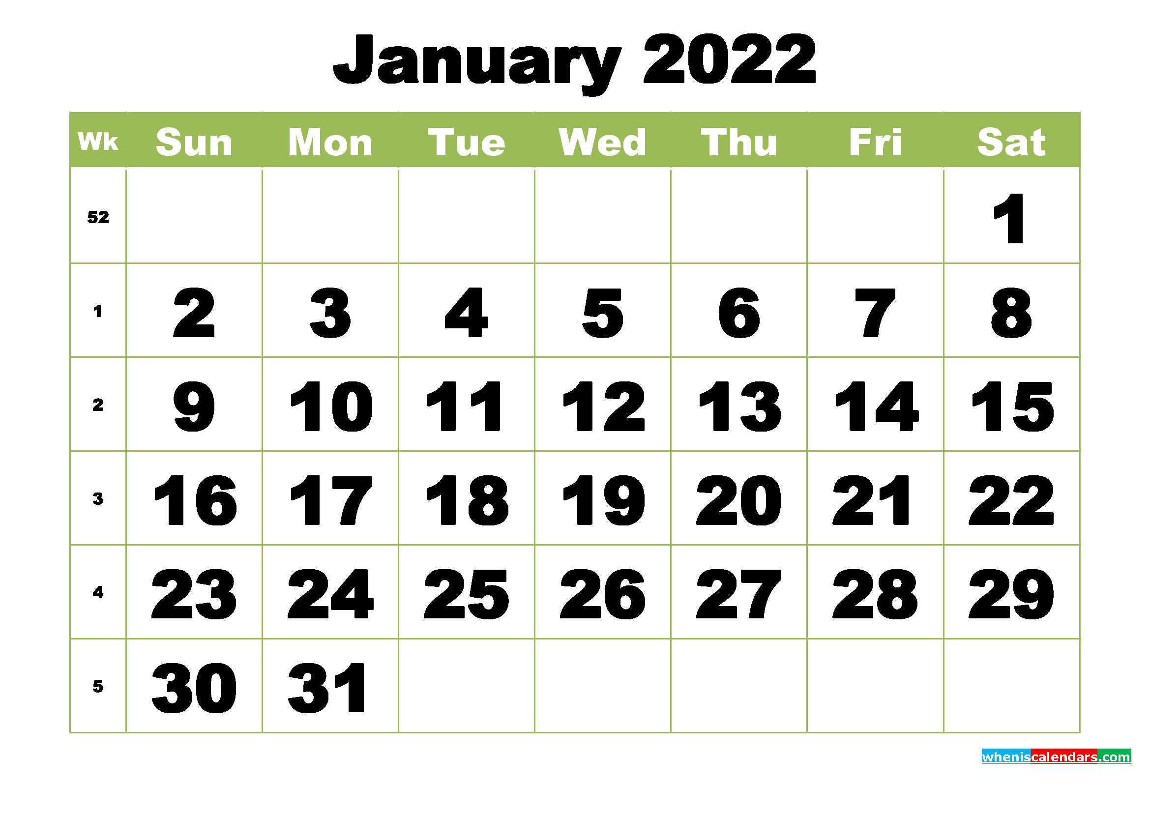 Take January 2022 Calendar Landscape