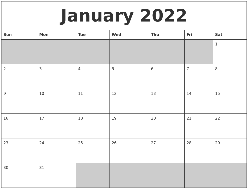Take January 2022 Calendar Starting Monday