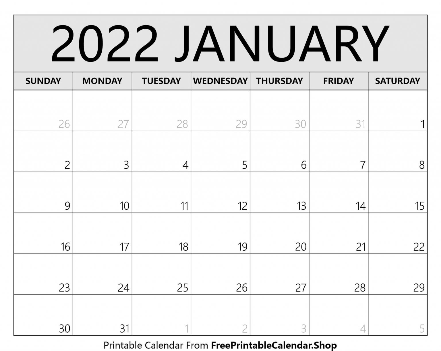 Take January 2022 Calendar Vertical