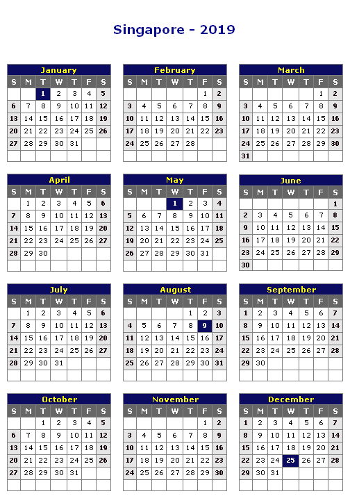 Take January 2022 Singapore Calendar