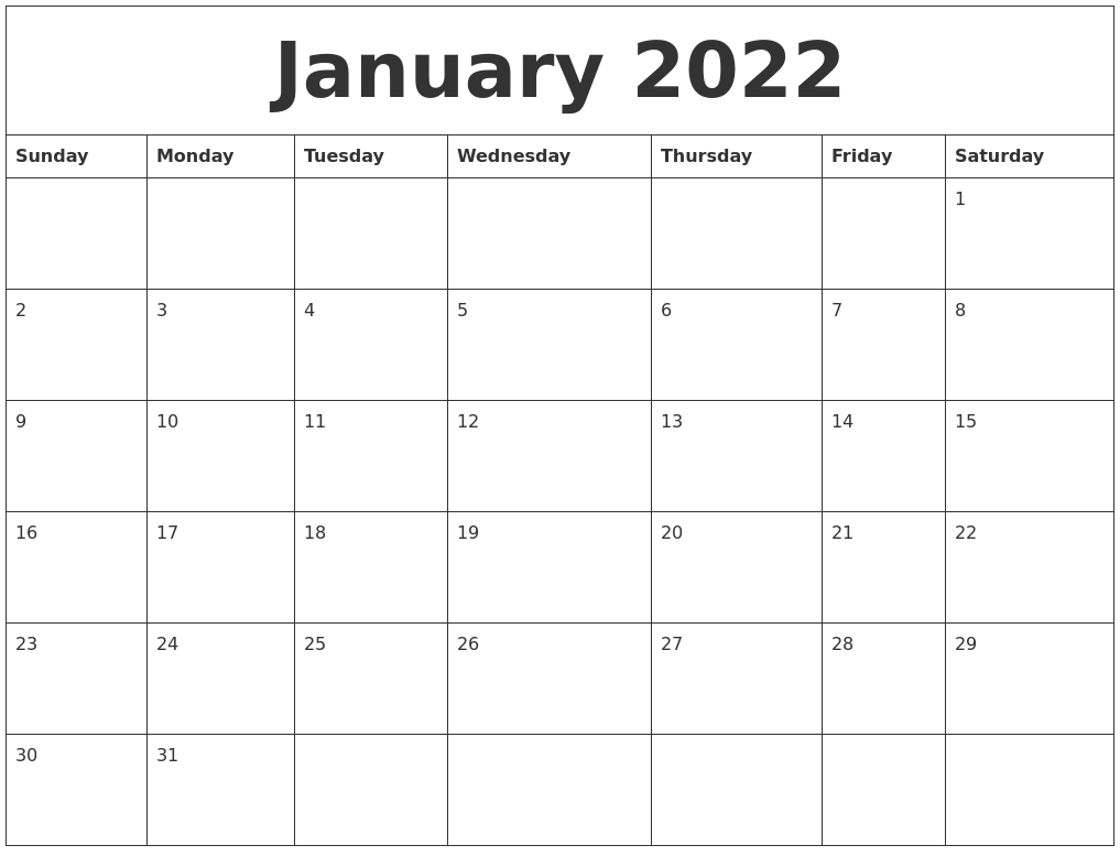 Take January 29 2022 Calendar
