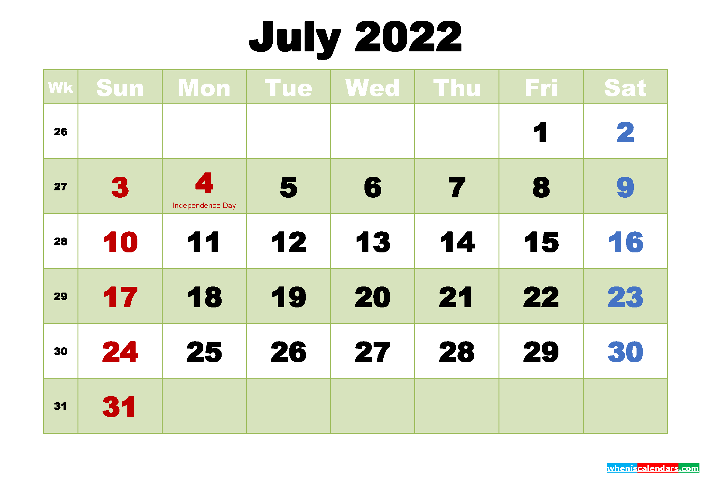 Take July 2022 Calendar Pdf