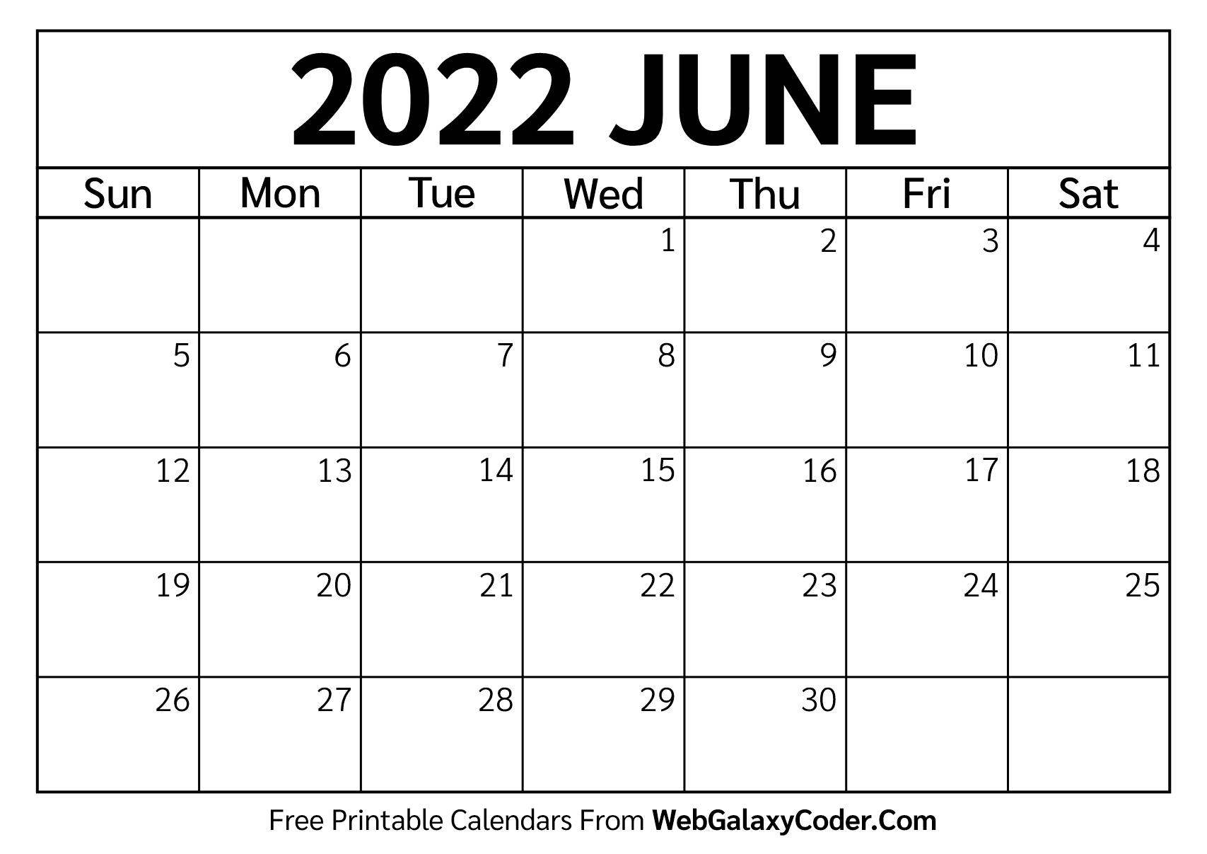 Take June 2022 Blank Calendar