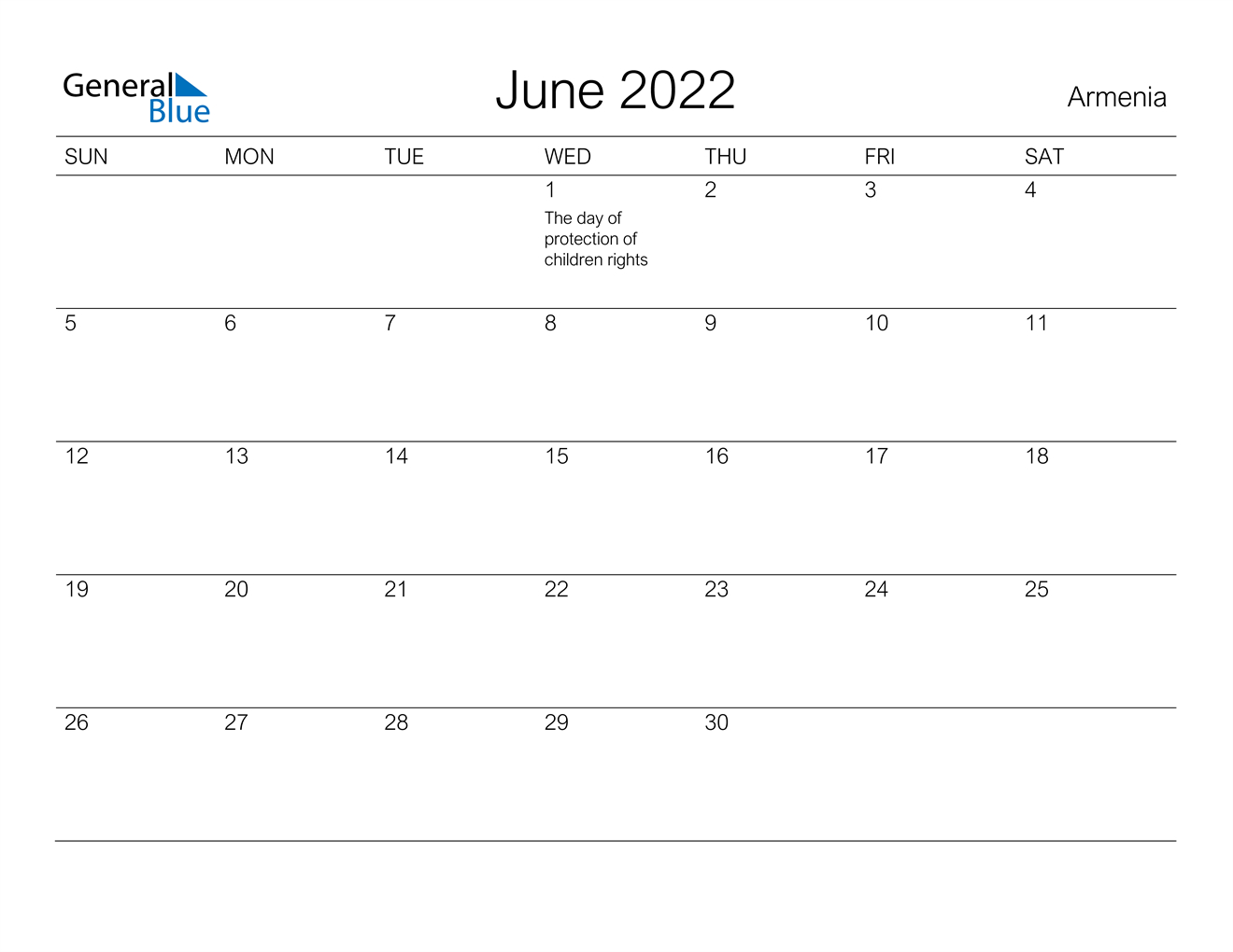 Take June 2022 Calendar Dates