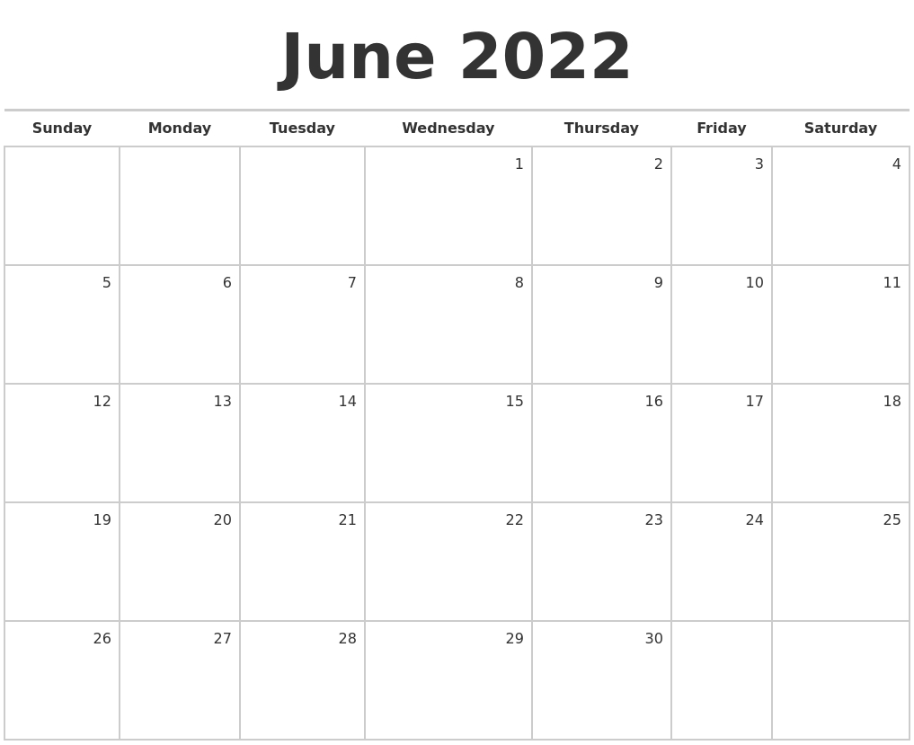 Take June 2022 Calendar Image