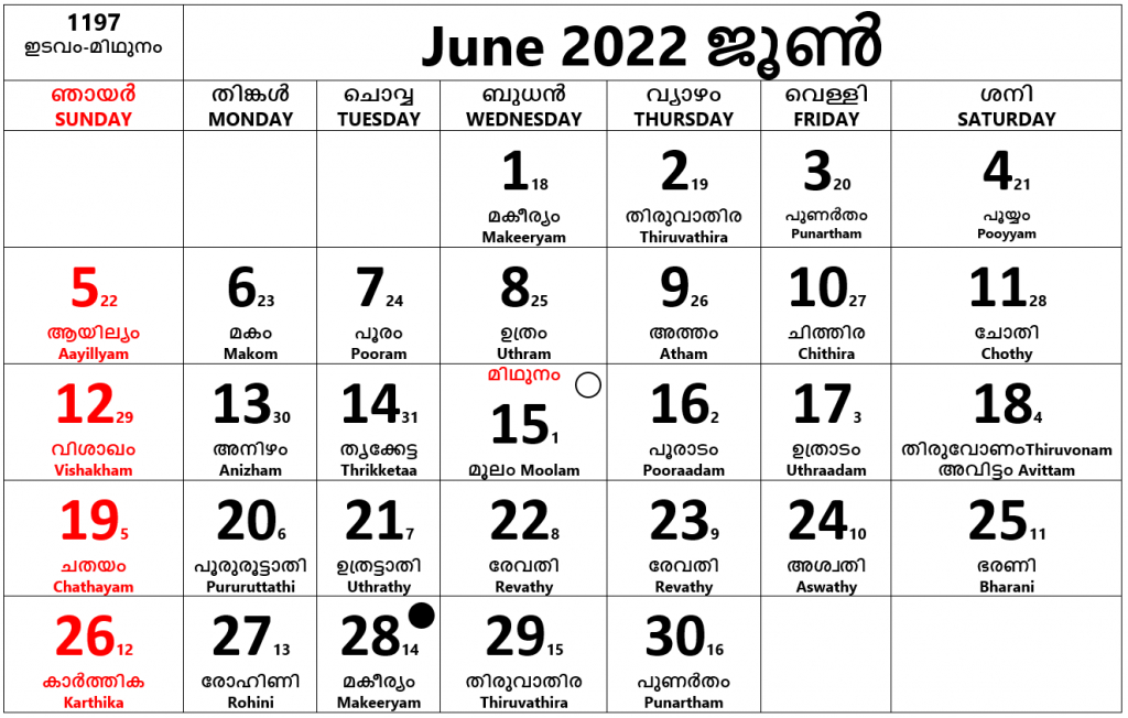 Take Malayalam Calendar 2022 September